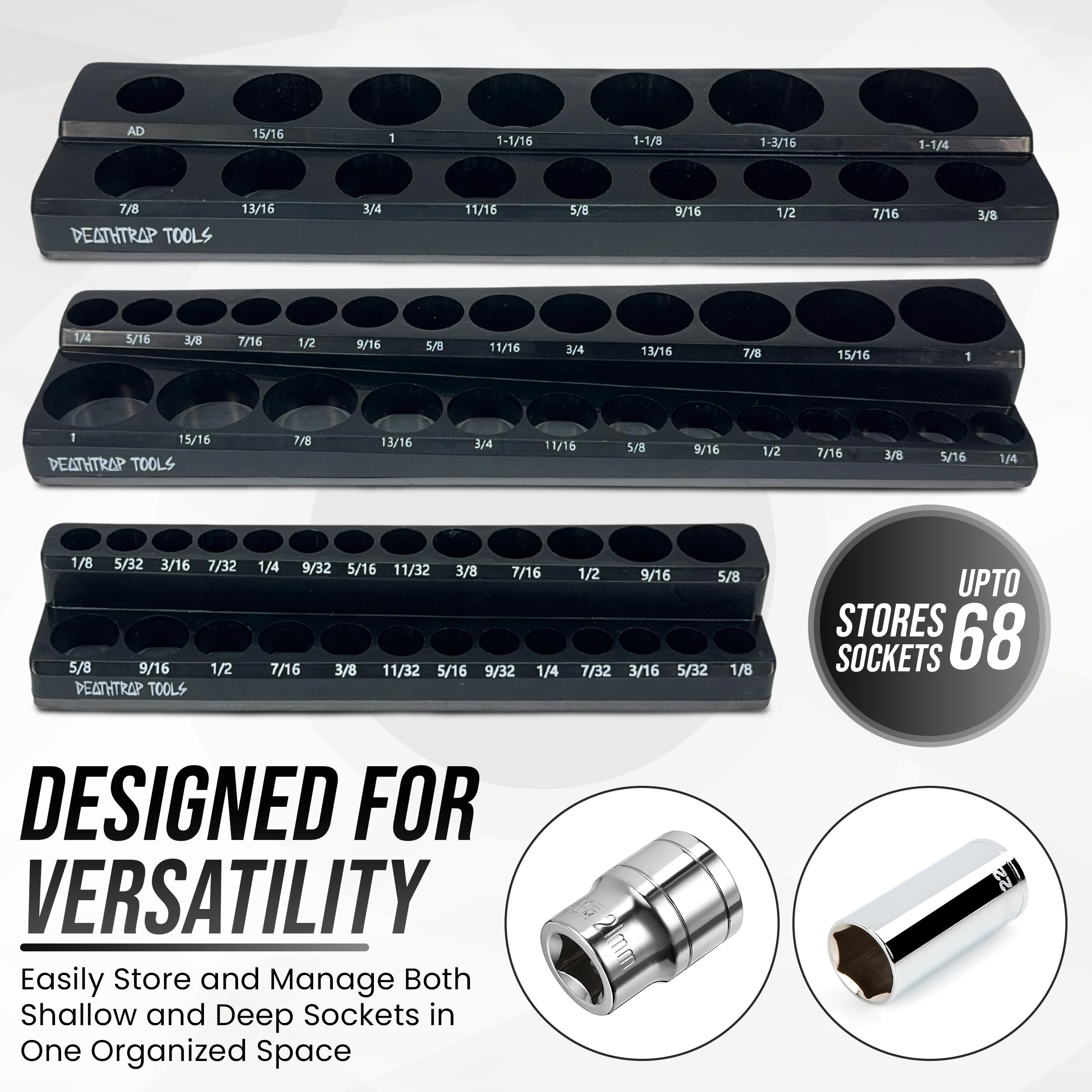 3-Pack Magnetic Socket Organizer Set - 1/4