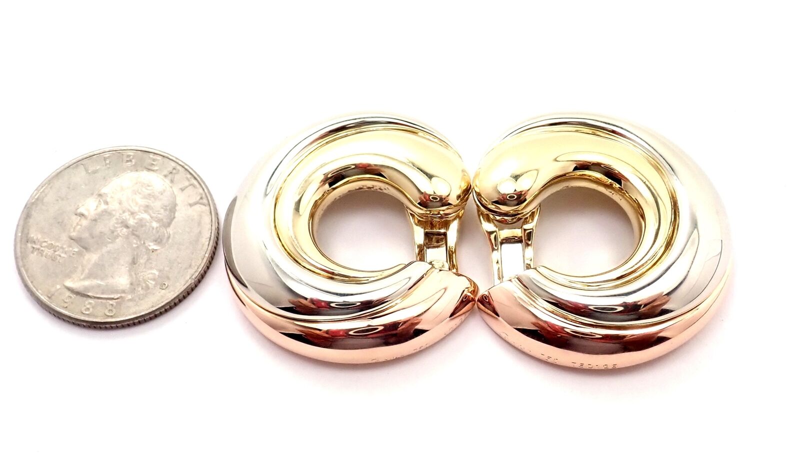 Authentic Cartier 18k Tri-Color Gold Large Trinity Swirl Hoop Earrings for Women | Luxury Jewelry Gift for Anniversary, Birthday & Special Occasions