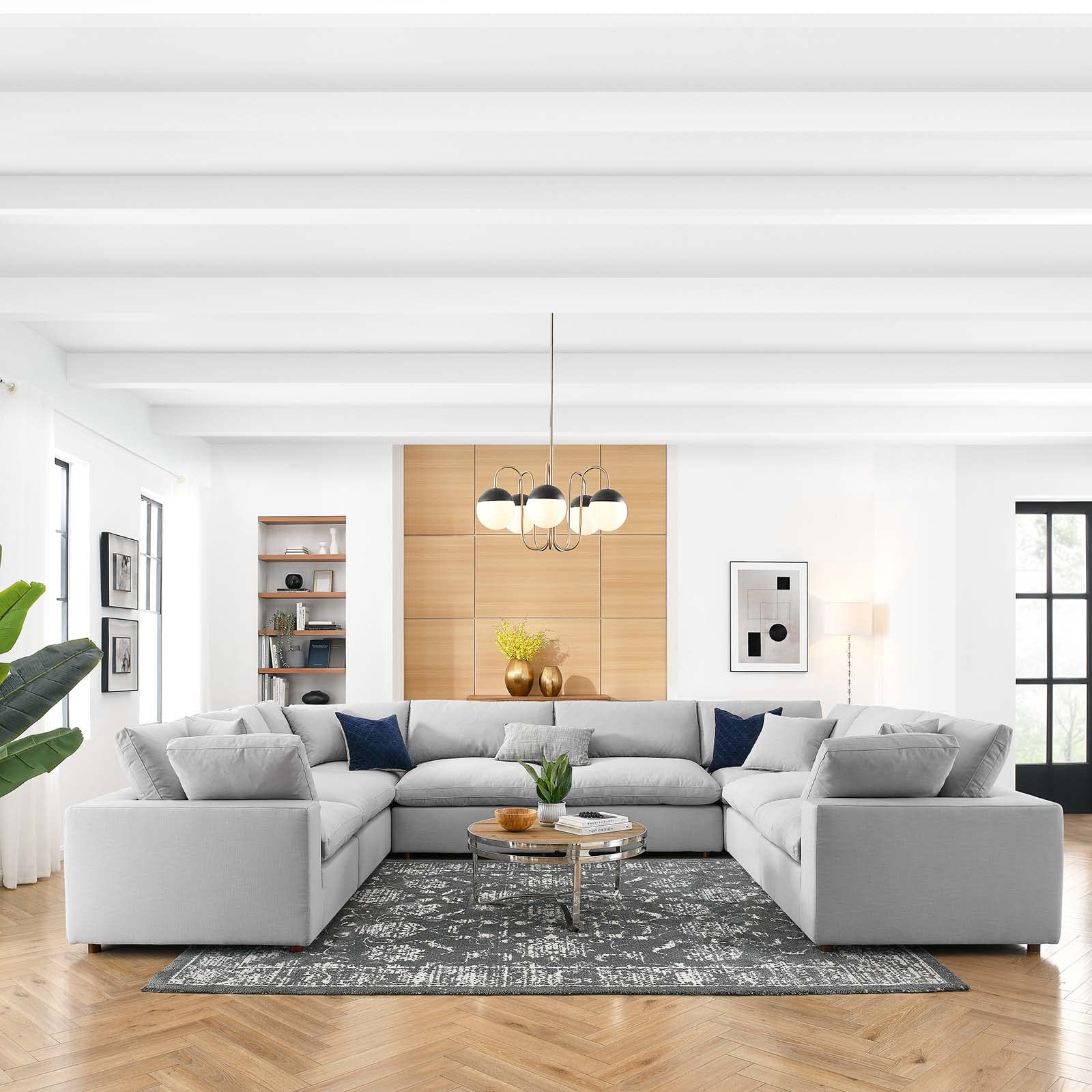 Modway Commix Down-Filled Overstuffed Upholstered 8-Piece Sectional Sofa Set - Modern L-Shaped Living Room Couch with Chaise for Home Theater & Family Gatherings