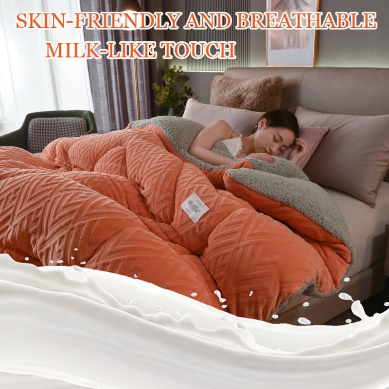 King Size Sherpa Quilt - Ultra Warm Thickened Lambswool Comforter with Double Sided Fluffy Fleece - Winter Bedding Blanket 220x240cm (5.0kg) for Cozy Bedroom, Guest Room & Cabin Retreats