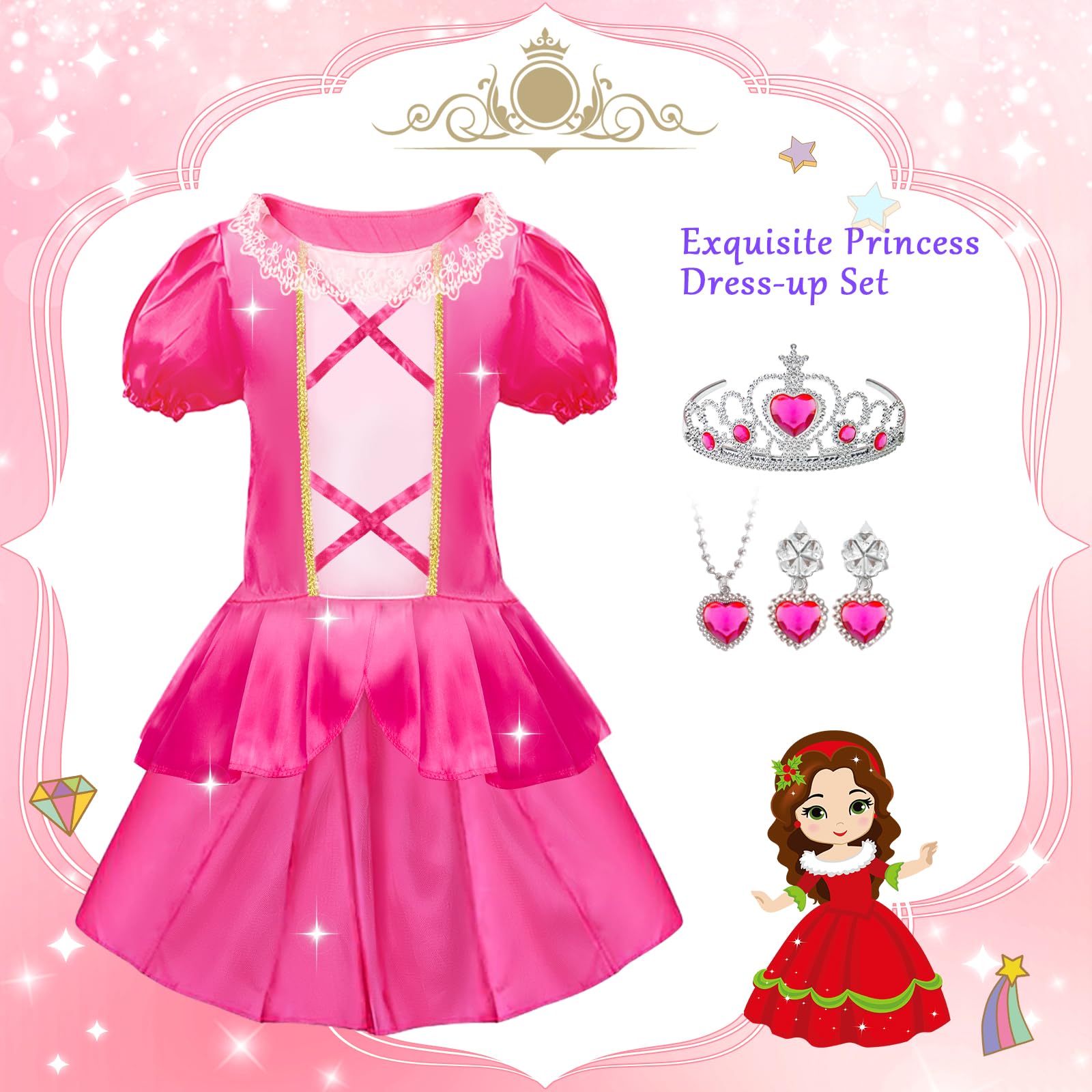 Princess Dress Up Costume for Girls - Toddler Girl Pretend Play Outfit, Fairy Tale Princess Party Dress for 3-7 Year Olds | Perfect for Birthday, Christmas Gifts & Dress-Up Playtime
