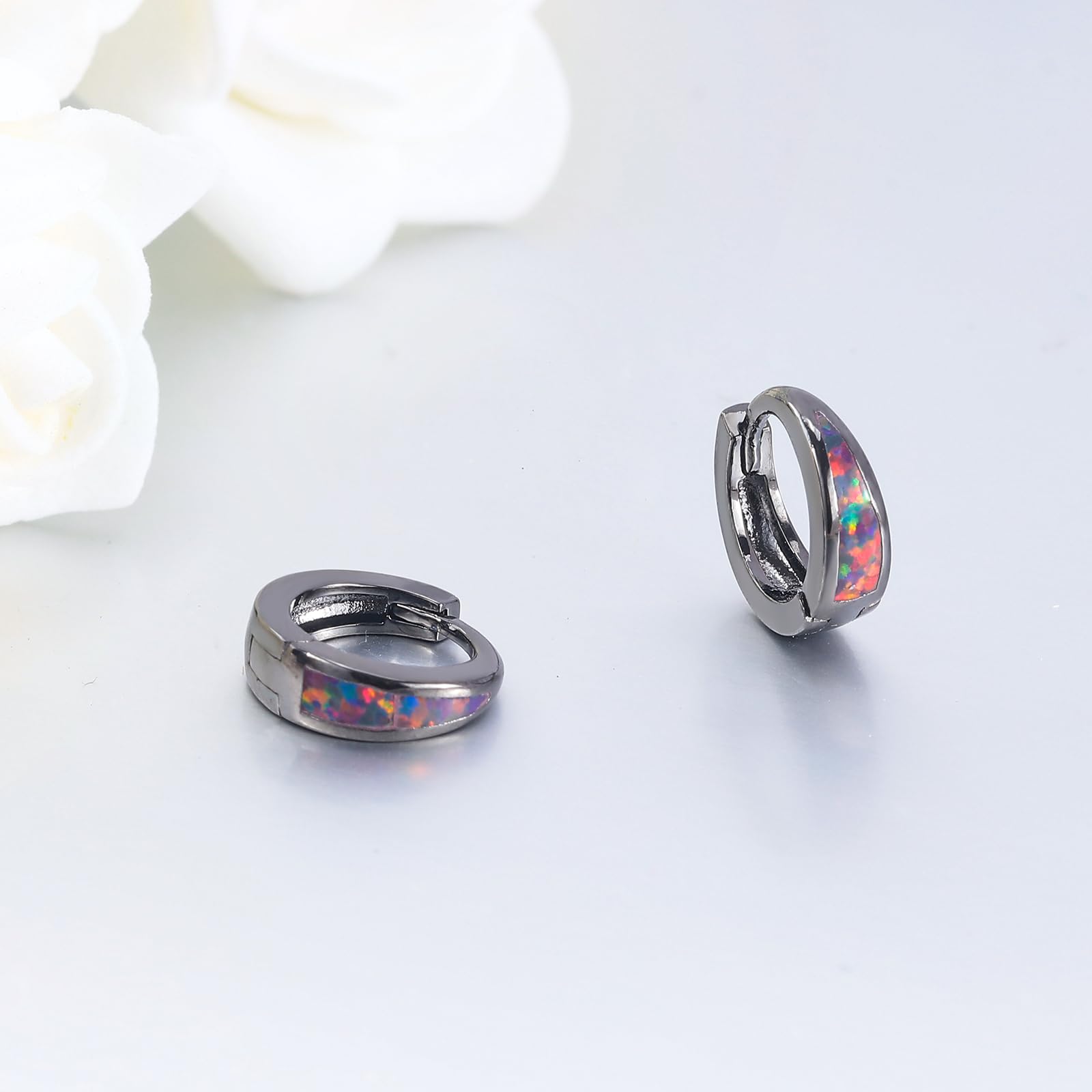 Trendy 14k Gold Plated Opal Hoop Earrings for Women - Lightweight Chunky Huggie Hoops in Silver & Gold | Perfect for Stacking, Everyday Wear & Special Occasions