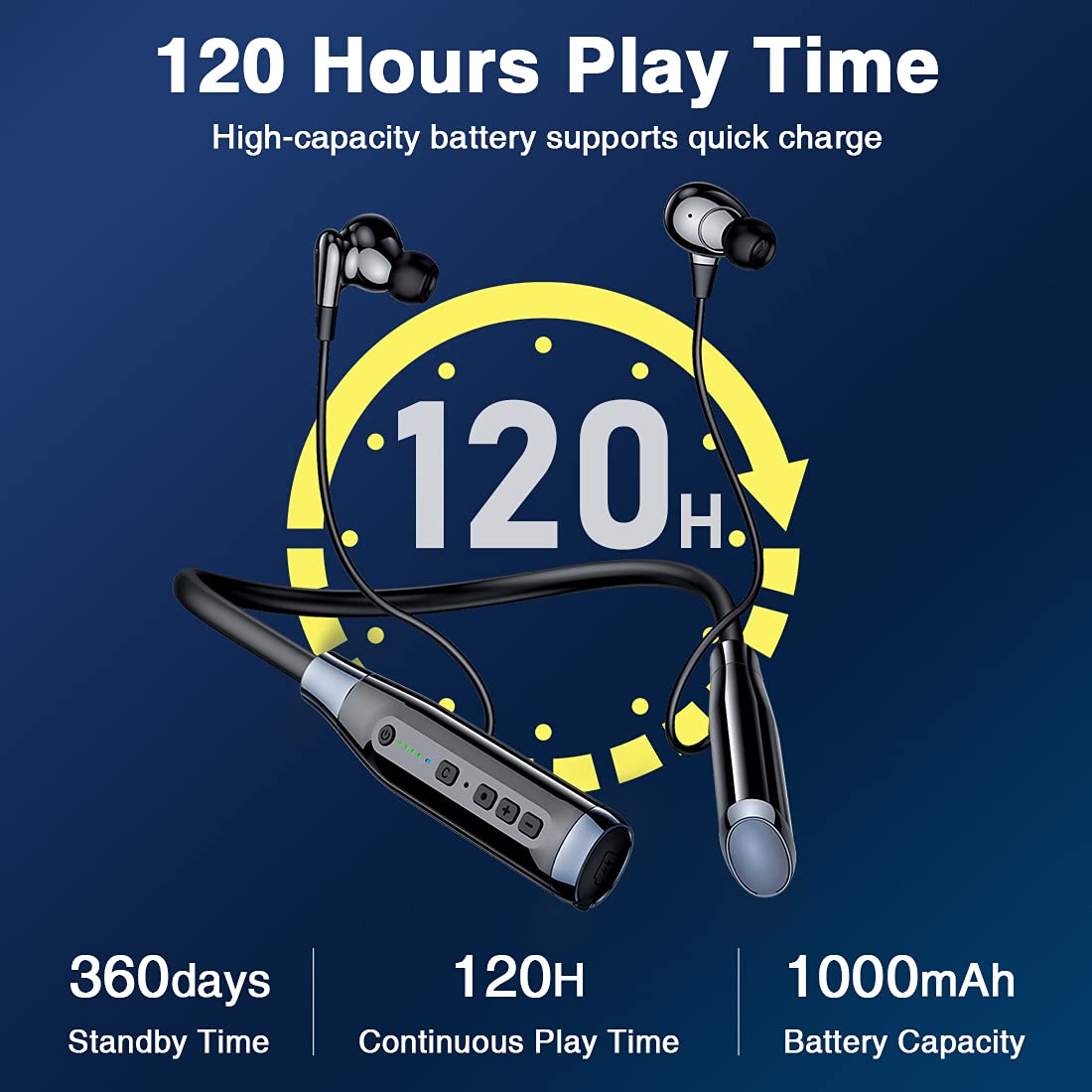 SOPPY Bluetooth 5.0 Neckband Earphones - 120 Hours Playtime, Wireless Headphones with Mic, IPX5 Sweatproof Earbuds for Running & Workout, Magnetic Lightweight Headset with Noise Cancellation - Perfect for Gym, Jogging & Outdoor Activities