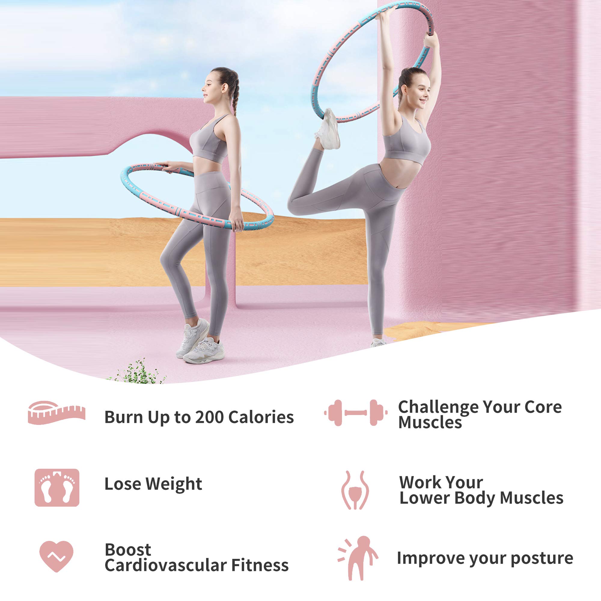 TIKTOK Weighted Exercise Hula Hoop - 6-Section Removable Fitness Hoop for Waist Slimming & Core Workout | Portable Home & Gym Workout Equipment for Women
