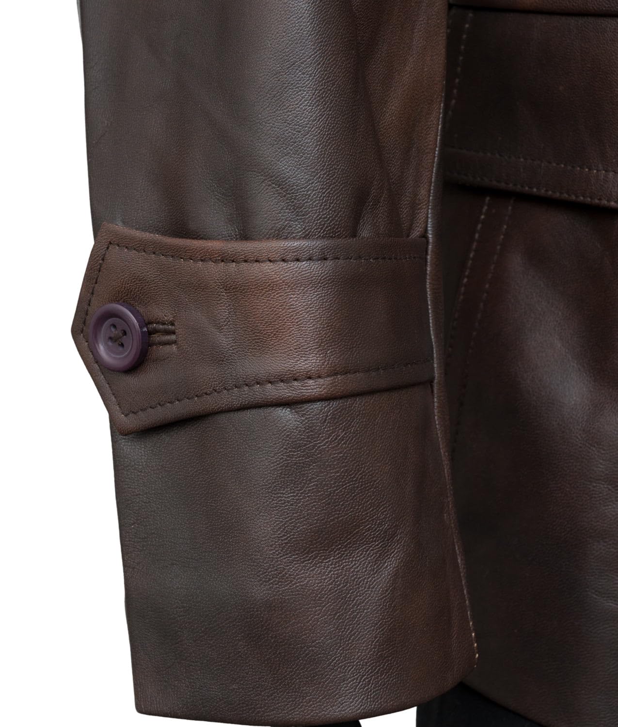 Higobo Men's Brown Leather Pea Coat - Double Breasted Winter Peacoat Jacket for Men | Warm & Stylish Outerwear for Business, Dating & Formal Occasions