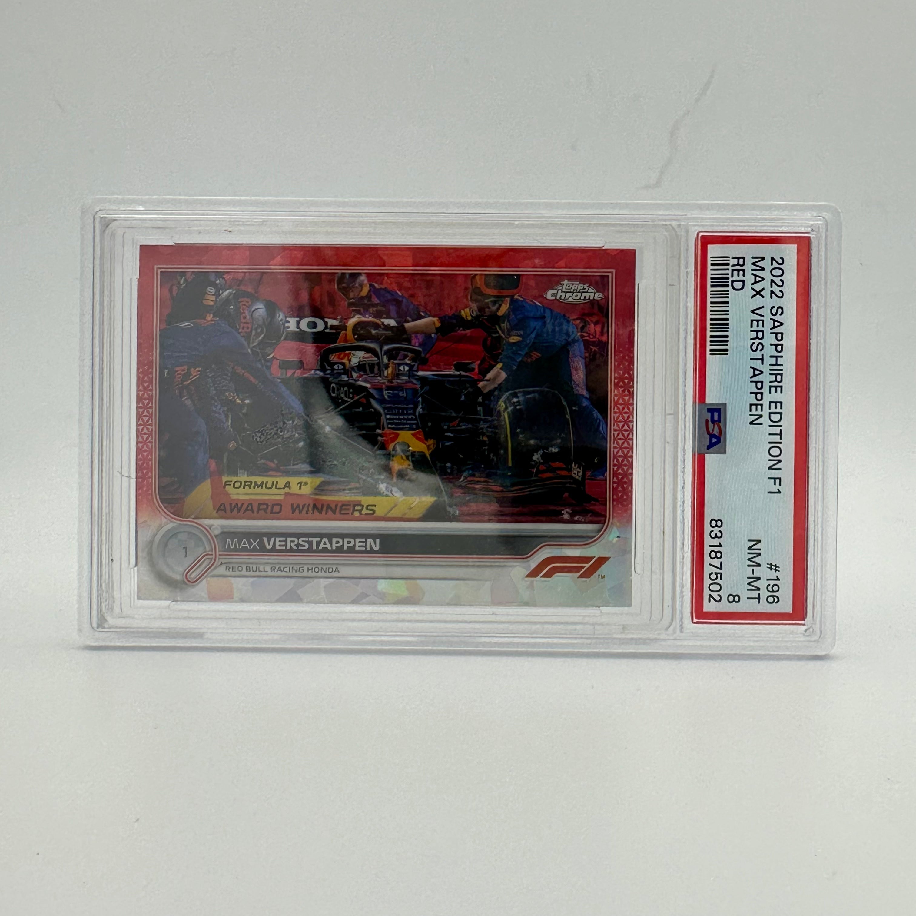 PSA 8 5/5 Red Max Verstappen #196 2022 Topps Chrome Sapphire F1 Racing Card - Perfect for Collectors, Investors, and Formula 1 Fans