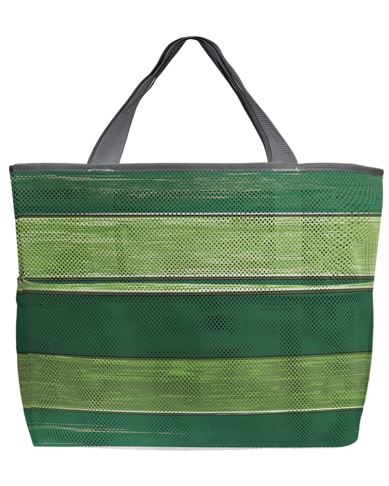 Mesh Beach Tote Bag - 60L Oversized Quick-Dry Swim Bag with Pockets | Forest Green Wood Grain Design | Foldable Lightweight for Pool, Beach & Grocery Shopping | Farmhouse Style Storage Net Bag (24x16x9 Inches) - Perfect for Summer Vacations, Water Activities & Farmers Market Trips