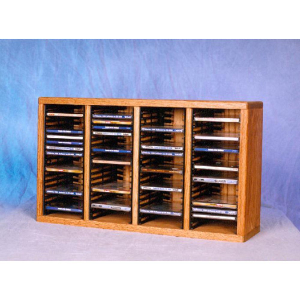 Solid Oak Desktop & Shelf Media Cabinet - 80 CD Storage Organizer for Home Office, Living Room, and Entertainment Center