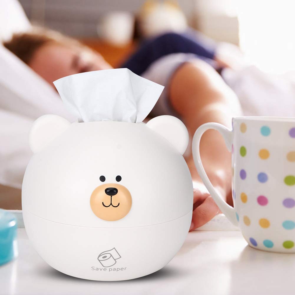 Cartoon Bear Tissue Box Cover - Cute Tissue Dispenser Lid for Home & Office - White Tissue Storage Case for Living Room, Kitchen, Bathroom - Decorative & Functional Tissue Holder