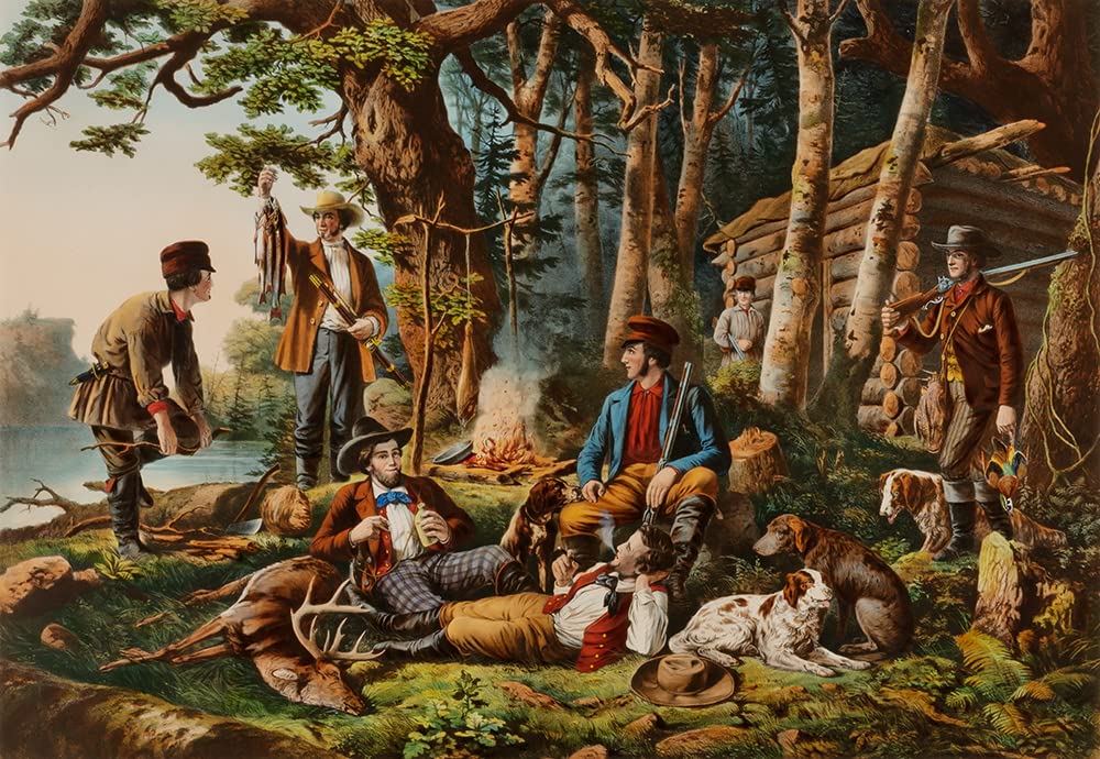 Louis Maurer 24x18 Black Modern Frame with Double Matted Museum Art Print - Camping Out 'Some of the Right Sort' (1855) - Perfect for Living Room, Bedroom & Office Wall Decor