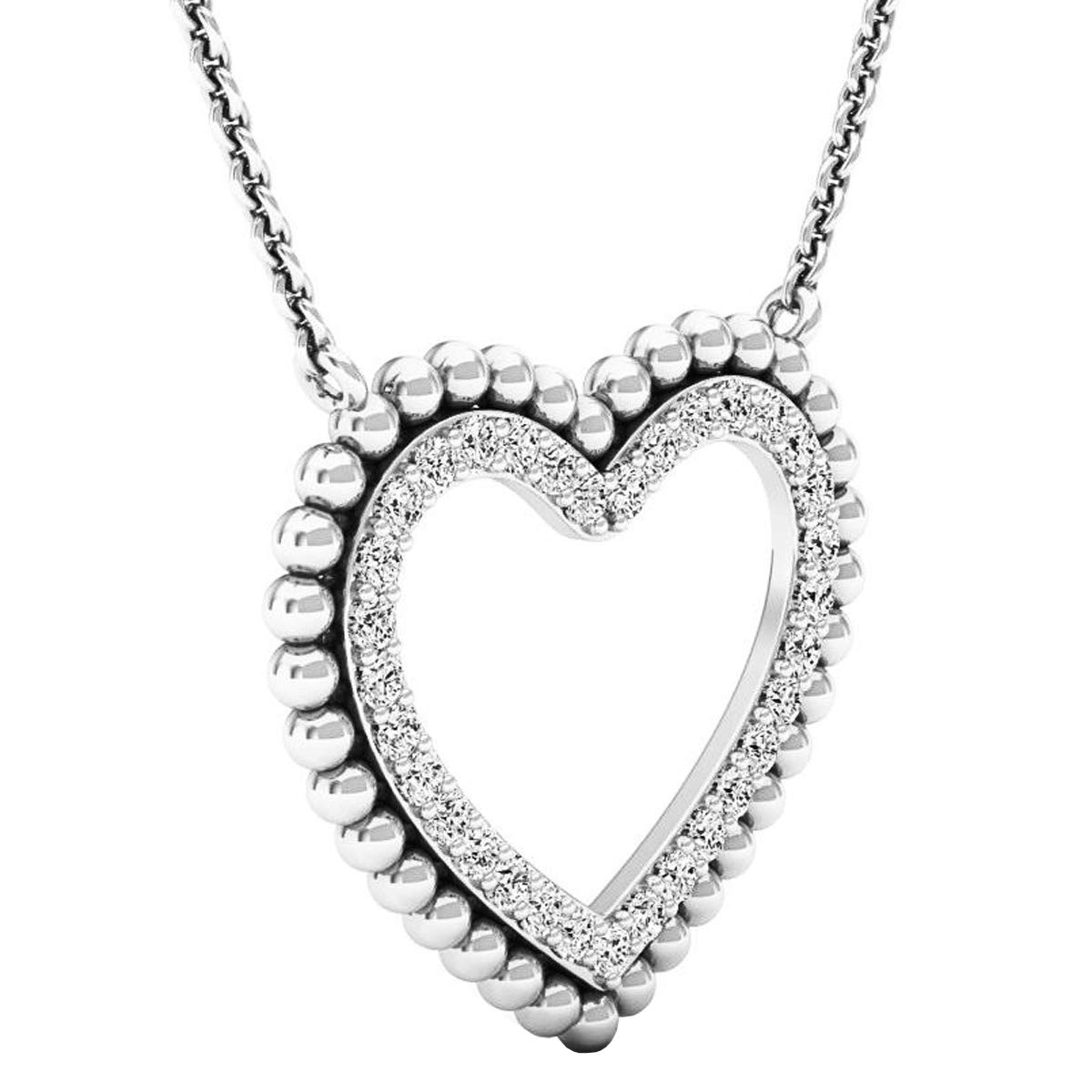 0.50 Cttw 14K Solid White Gold Heart Pendant with Round White Diamonds for Women - Elegant Jewelry Gift for Valentine's Day, Anniversary & Special Occasions