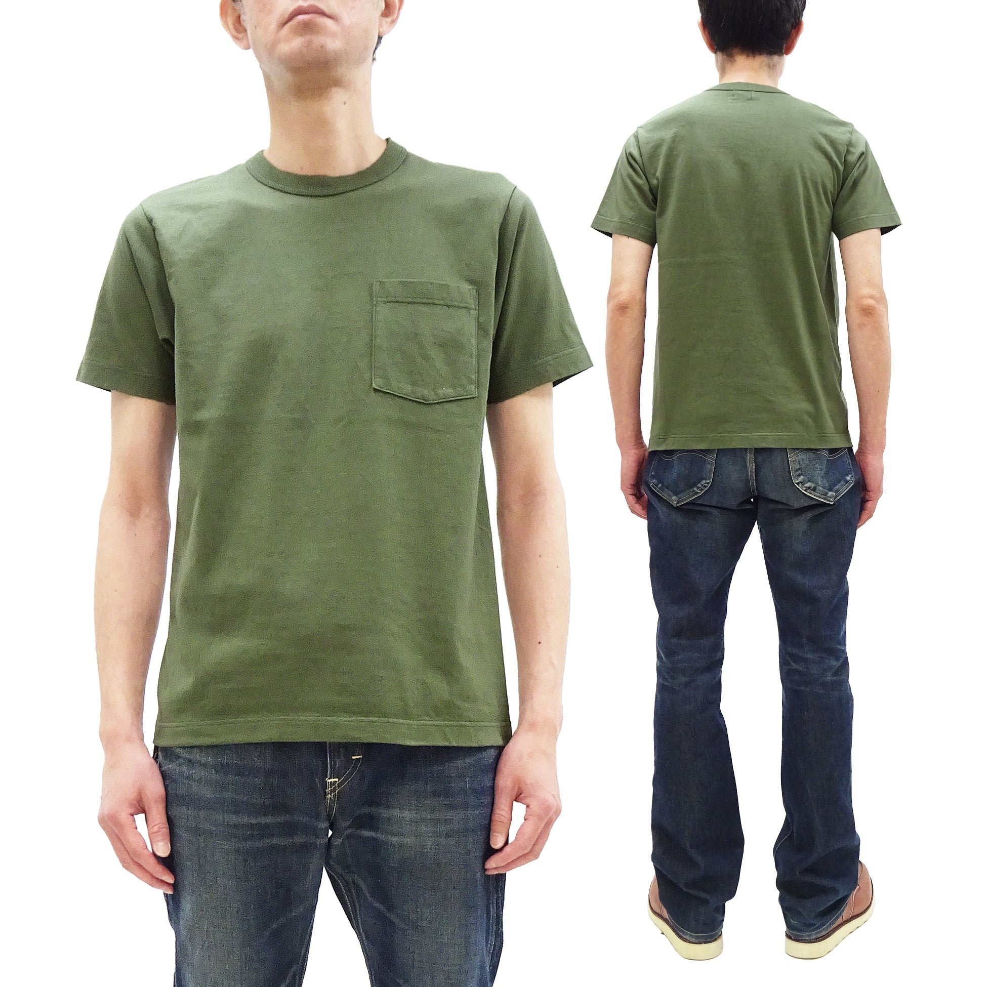 Whitesville Men's Plain Pocket T-Shirt | Short Sleeve Crewneck Loopwheel Tee | One Wash Cotton | WV78932 by Toyo Enterprises | Olive Green | Casual Wear & Everyday Outfit Essential