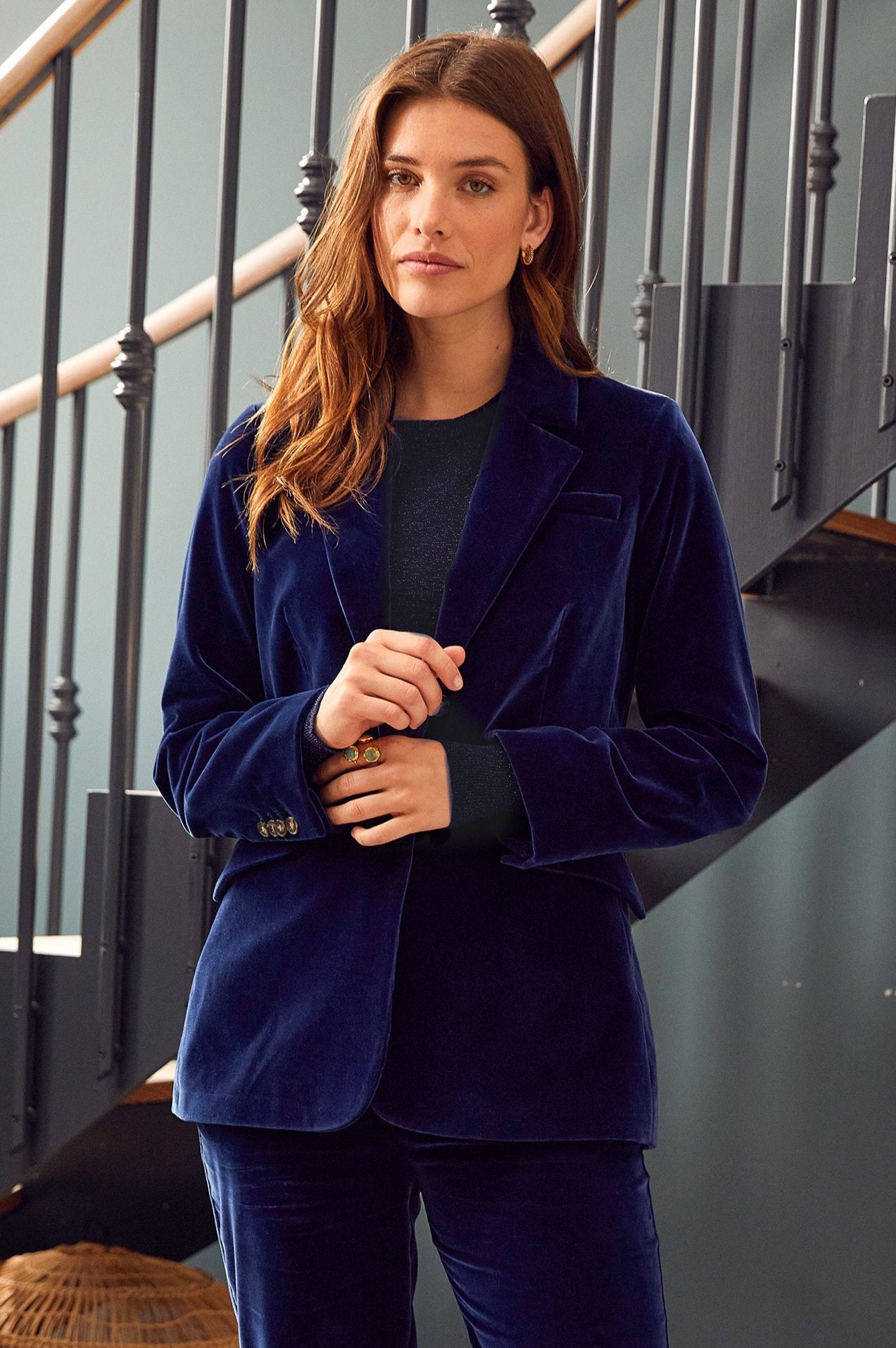 Nala Velvet Blazer for Women | Elegant Midnight Blue Formal Blazer | Perfect for Office Wear, Evening Parties & Special Occasions