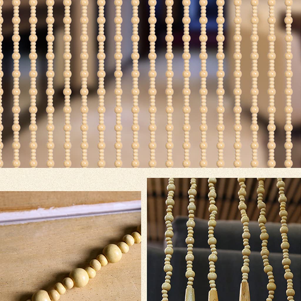 Boho Wood Bead Curtains for Doorways - 90x190cm Natural Room Divider with 31 Strands - Perfect for Bedroom Closets, Living Room Partitions & Boho Home Decor