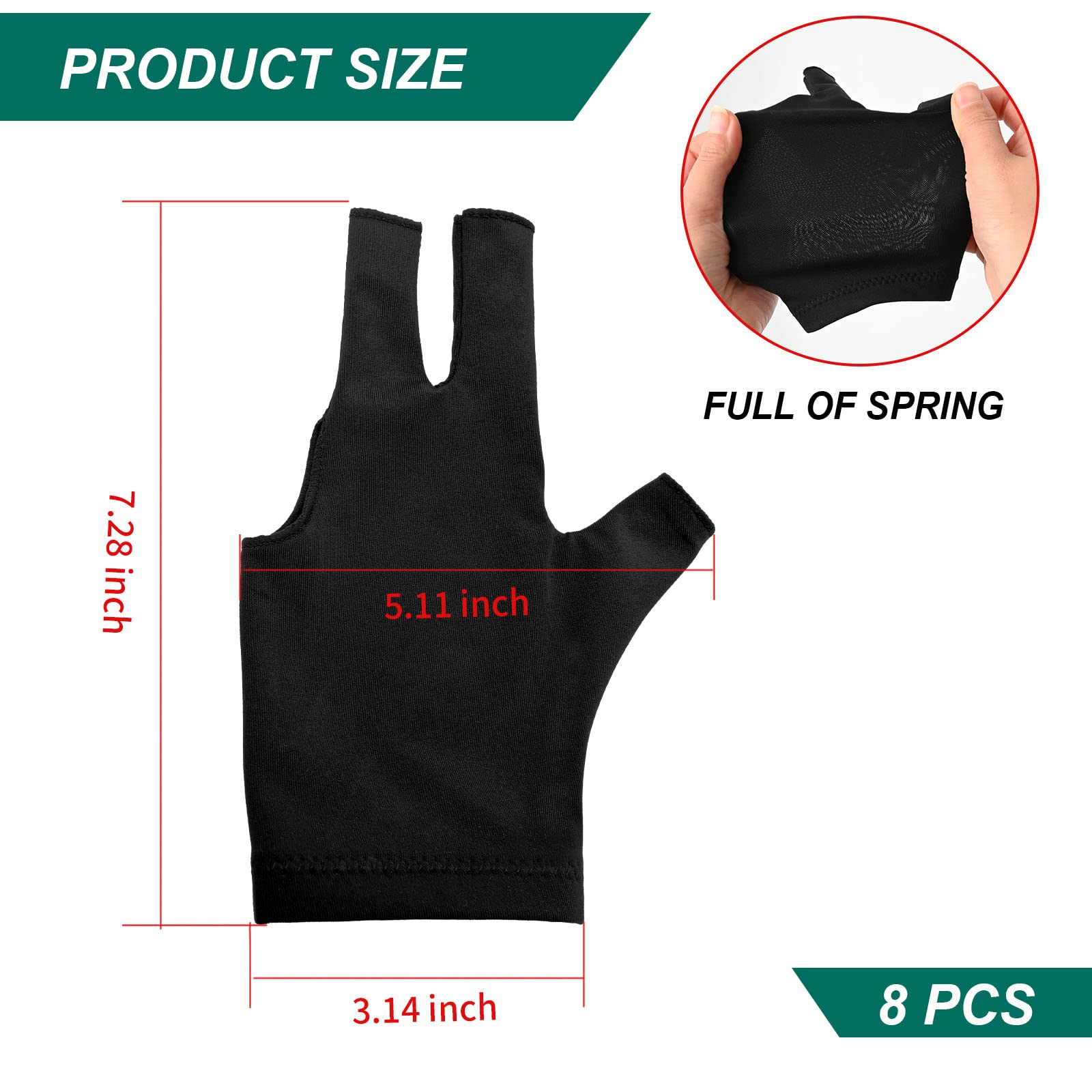 Anxingo 8PCS 3-Finger Pool Gloves - Left/Right Hand Billiard Gloves for Men & Women, Breathable Black Snooker Gloves for Enhanced Grip & Control - Perfect for Pool, Snooker & Billiards Tournaments