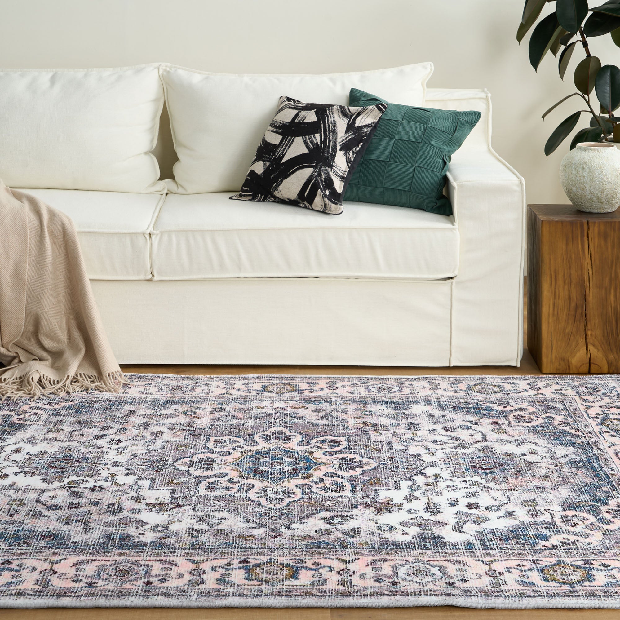 Easy Clean Classic Persian Style Spillproof Plush Area Rug - Soft Living Room Carpet for Home Decor, Bedroom & High Traffic Areas