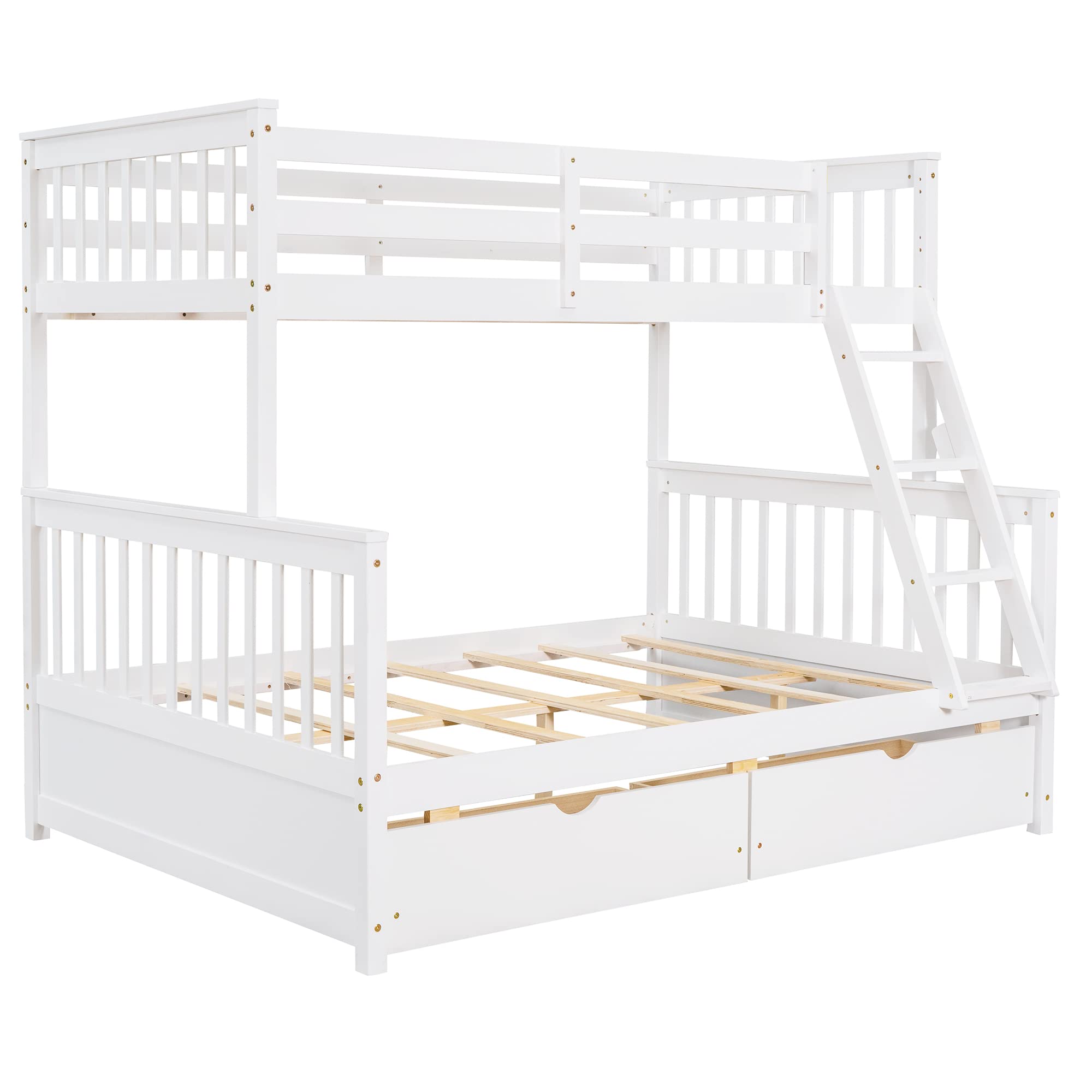 Merax Convertible Wood Bunk Bed with Ladders & Storage Drawers - Twin Over Full Size, Solid White Wood Detachable Frame | Space-Saving Kids Bedroom Furniture for Small Rooms, Guest Rooms & Vacation Homes