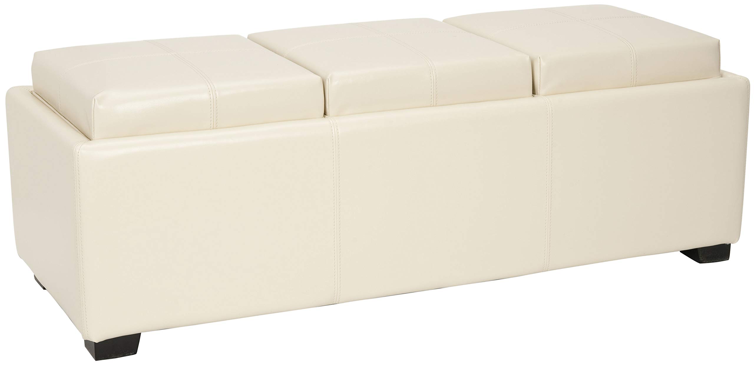 Safavieh Hudson Collection Gramercy Cream Leather Triple Tray Ottoman - Storage Footrest & Coffee Table for Living Room, Bedroom & Office
