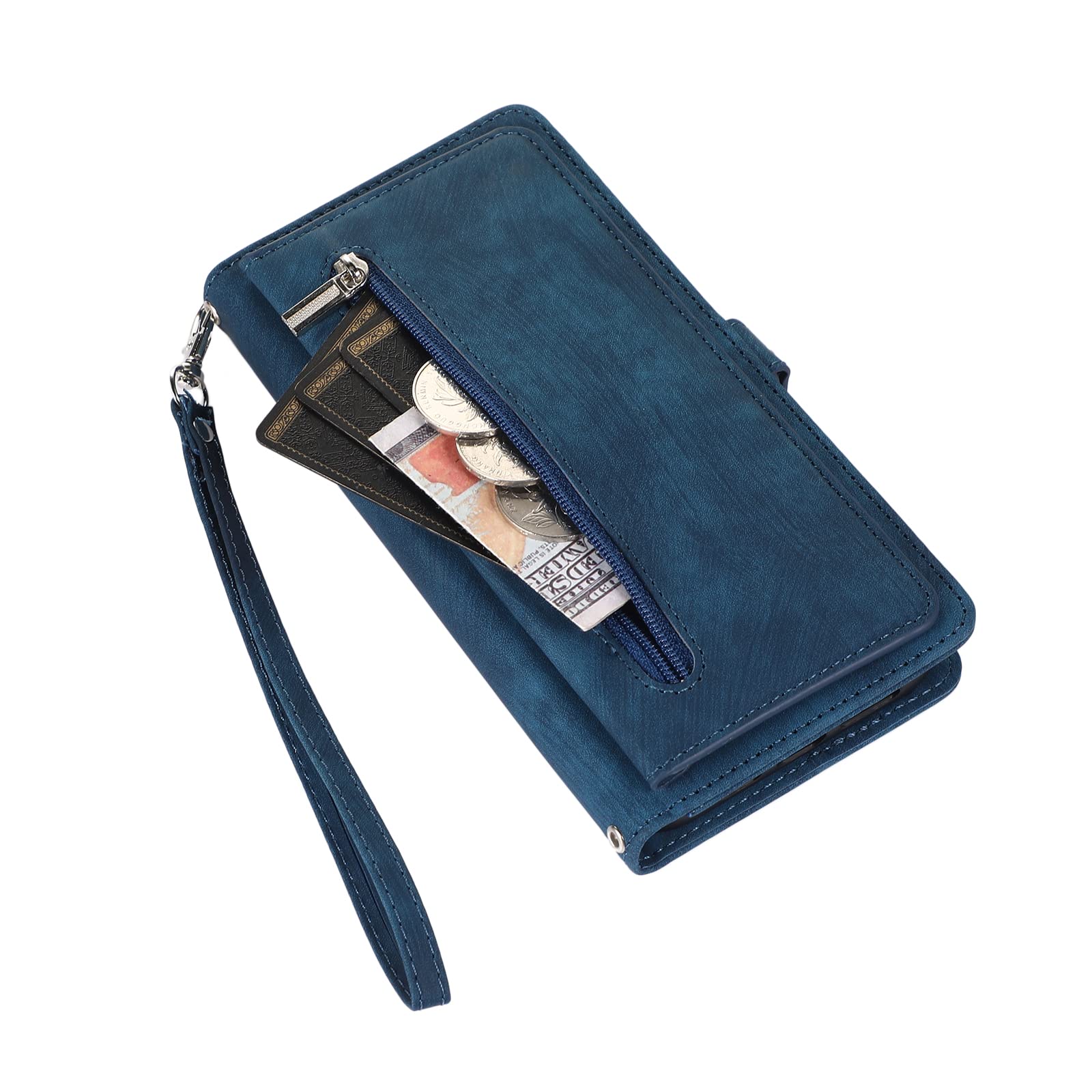 Premium Leather Wallet Phone Case for Samsung Galaxy S24 Plus 5G - [3-in-1] Flip Cover with Card Holder, Stand & Tempered Glass Screen Protector - Stylish Blue Protective Case for Men & Women - Perfect for Work, Travel & Everyday Use