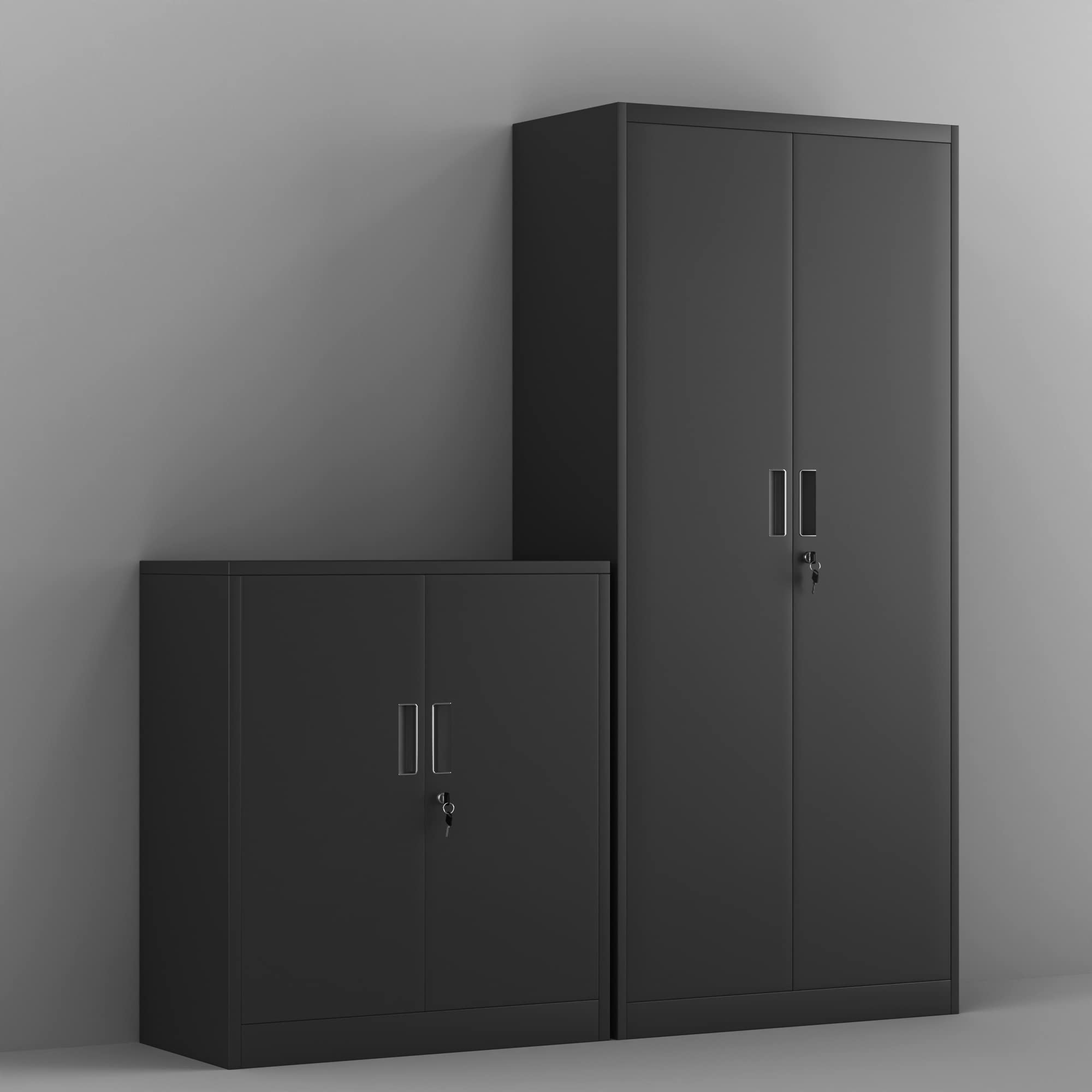 Lockable Metal Storage Cabinet with 2 Adjustable Shelves - Small Steel Storage Cabinet for Garage, Home Office, Basement, Pantry, Classroom & Workshop (Black) | Perfect for Organizing Tools, Files & Supplies in Any Space