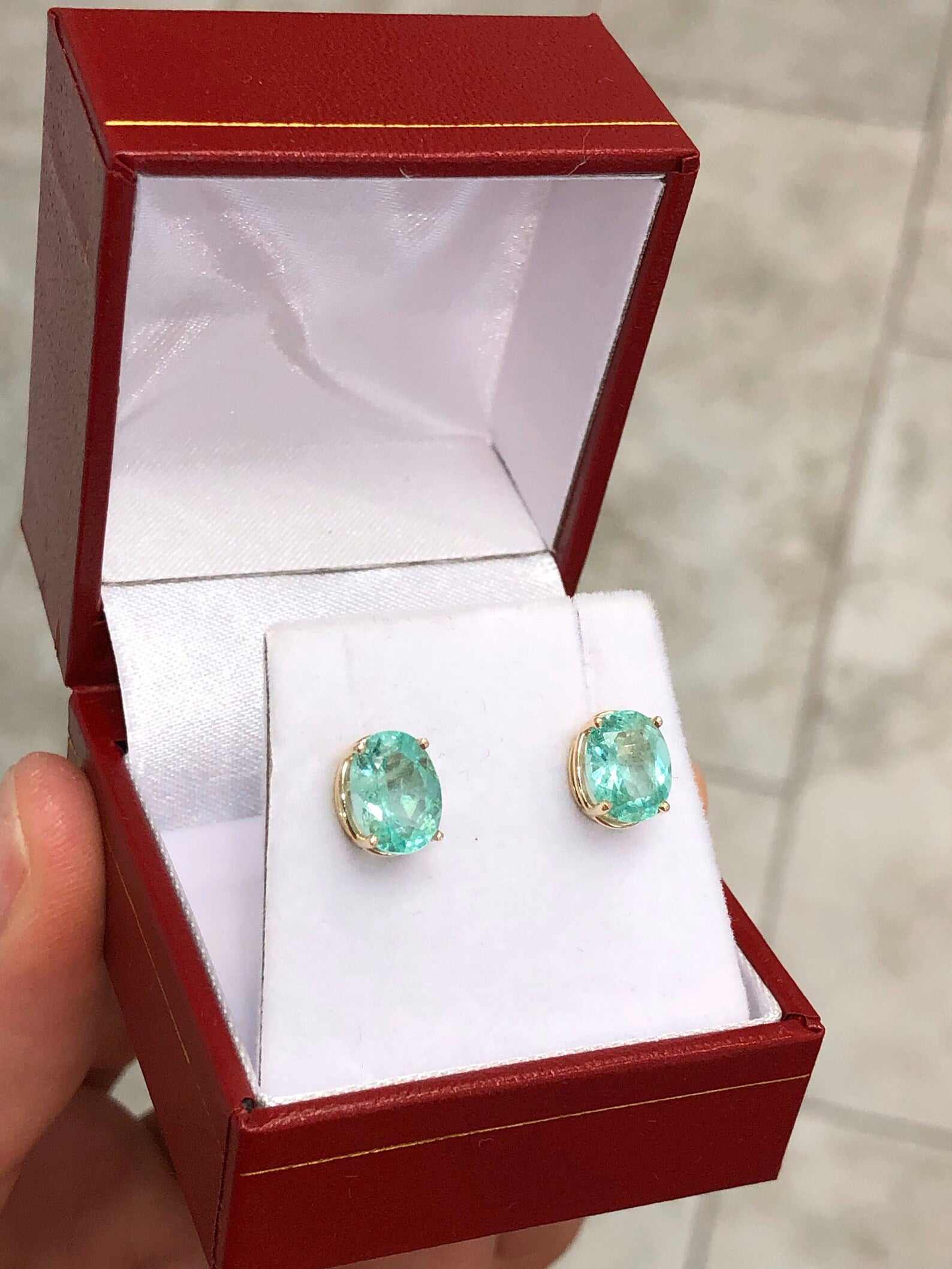 3.03tcw Oval Shape Natural Colombian Emerald Stud Earrings in 14K Gold - Elegant Jewelry for Women, Perfect for Weddings, Parties & Gifts