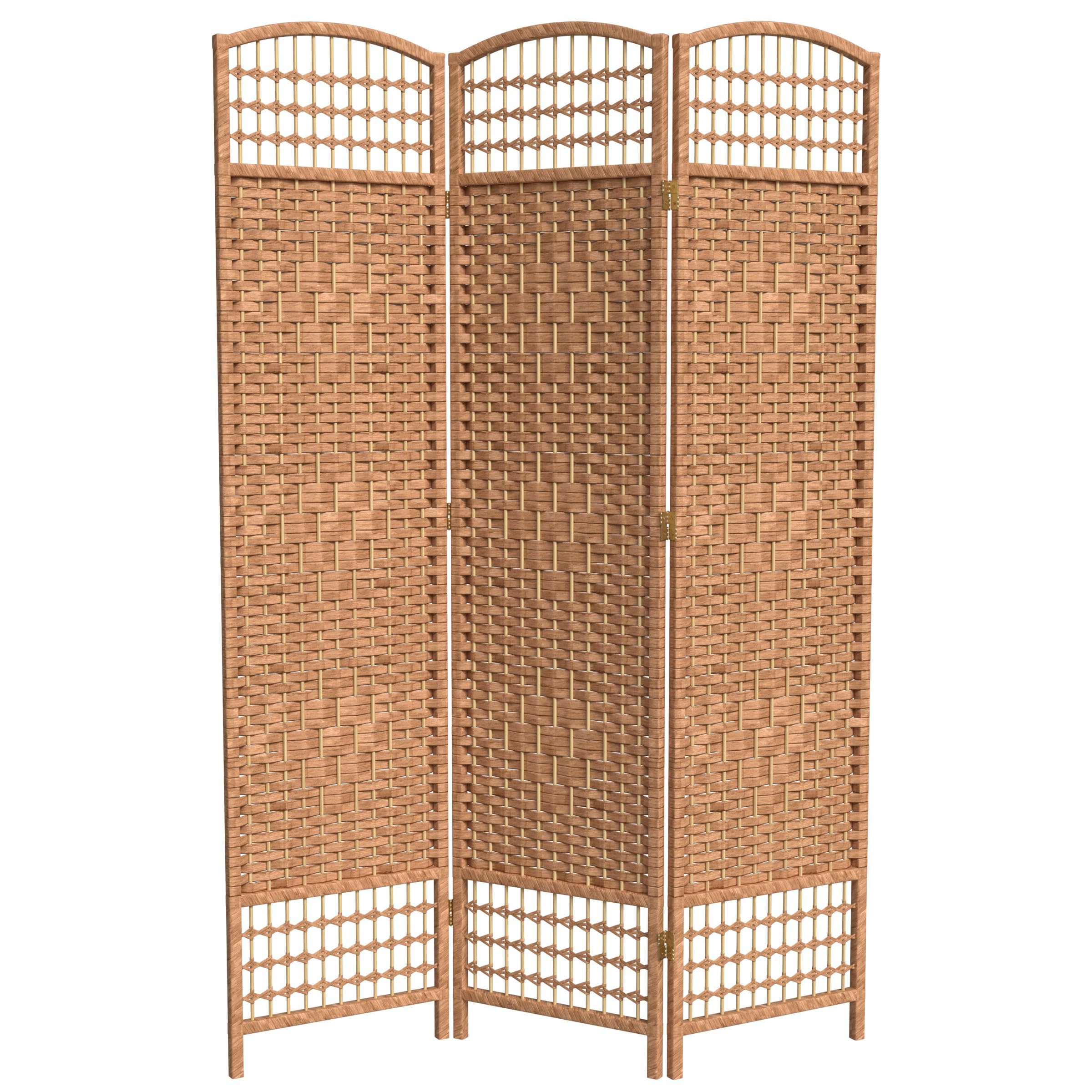 5.5 ft Tall Red Lantern Fiber Weave Natural 3-Panel Room Divider - Asian Style Home Decor for Living Room, Bedroom & Office Partition