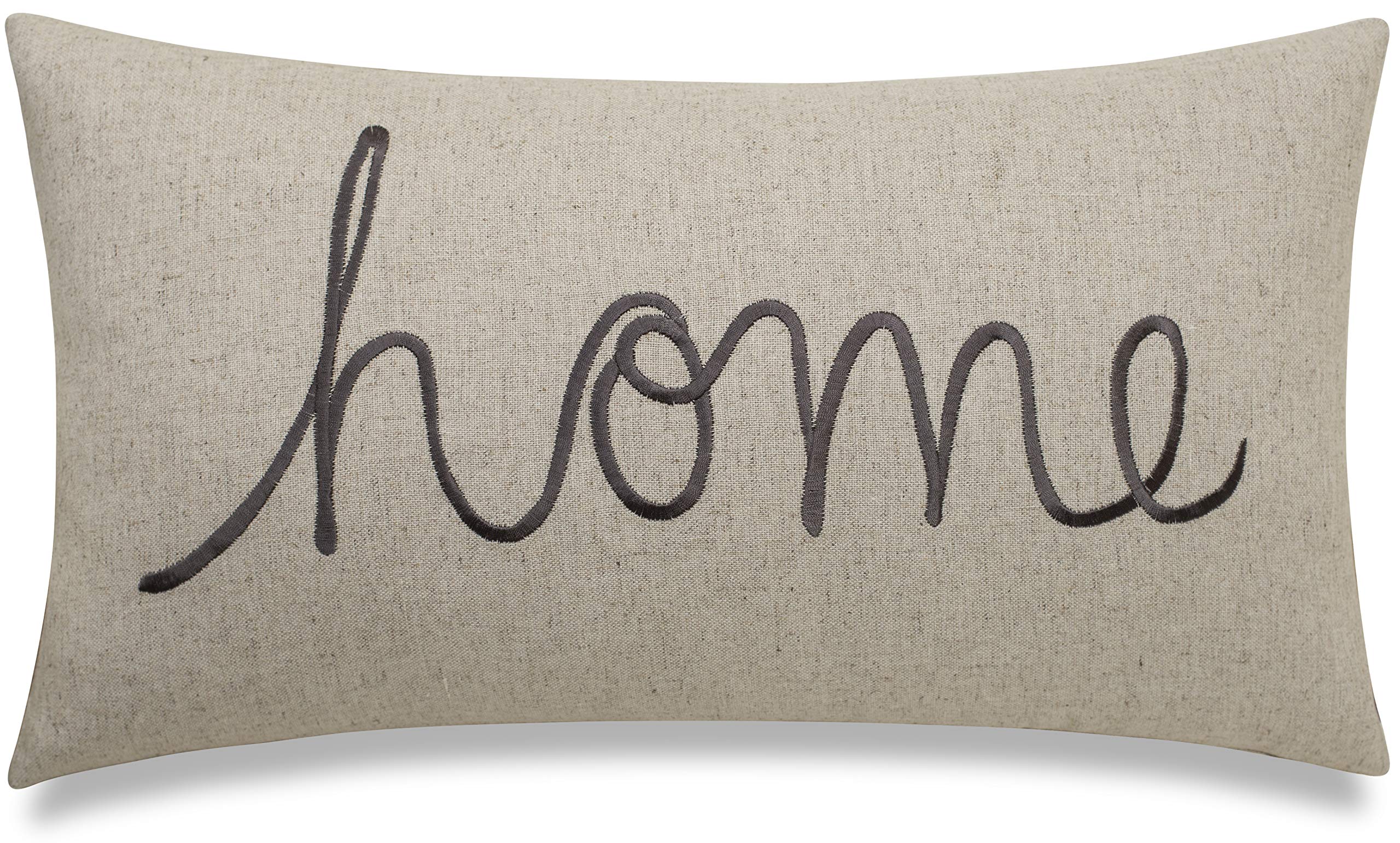 EURASIA DECOR Embroidered Lumbar Pillow Cover - 14x24 Inch Linen Decorative Cushion Case for Housewarming, Living Room, Couch, Bedroom - Perfect for Sofa, Chair, and Window Seat Accents