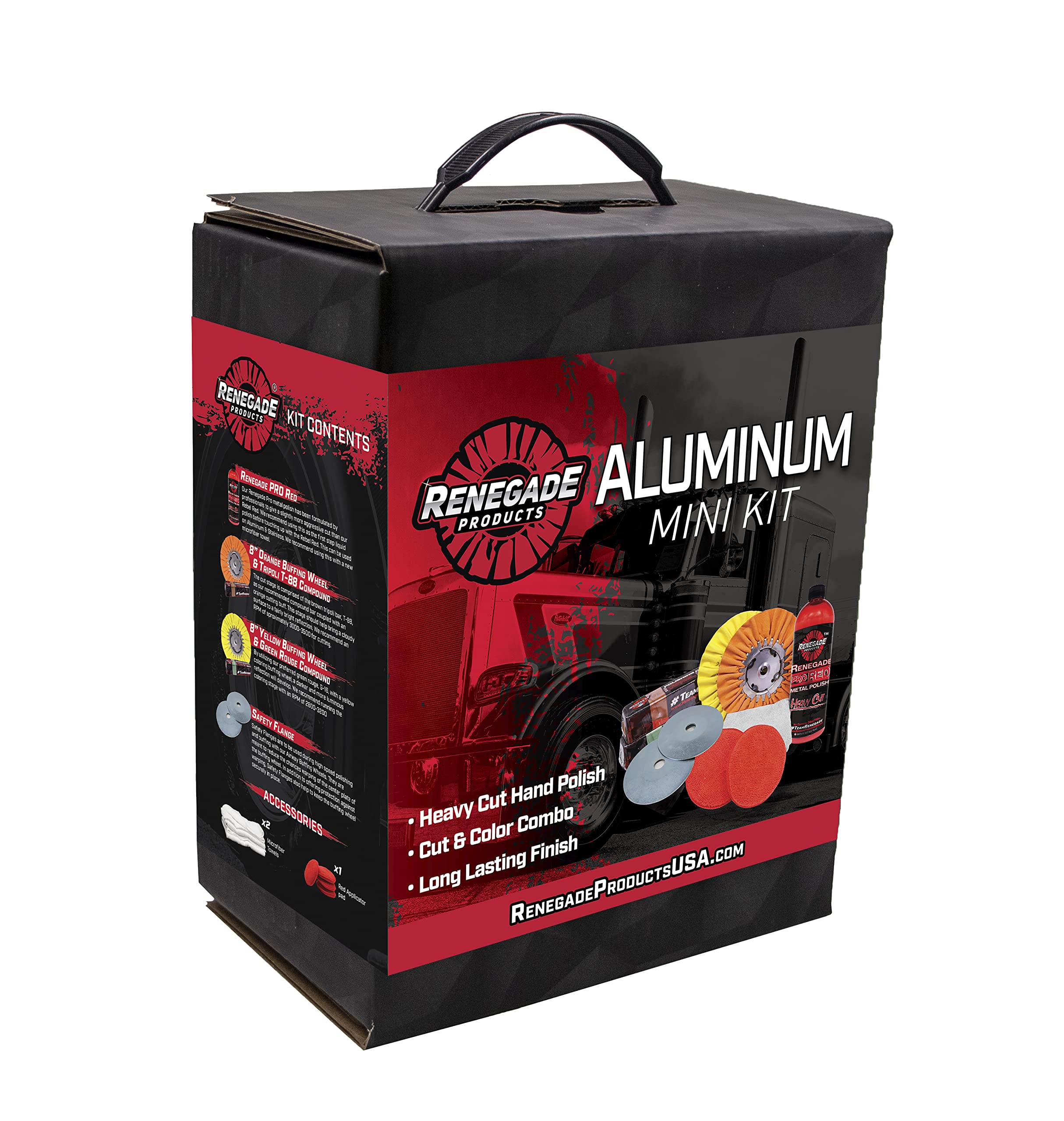 Renegade Products Aluminum Polishing Kit - Complete Mini Buffing Set with Wheels, Compounds, Right Angle Grinder Safety Flange, Pro Red Hand Polish & Microfiber Cloths | Perfect for Car Detailing, Metal Restoration & DIY Projects