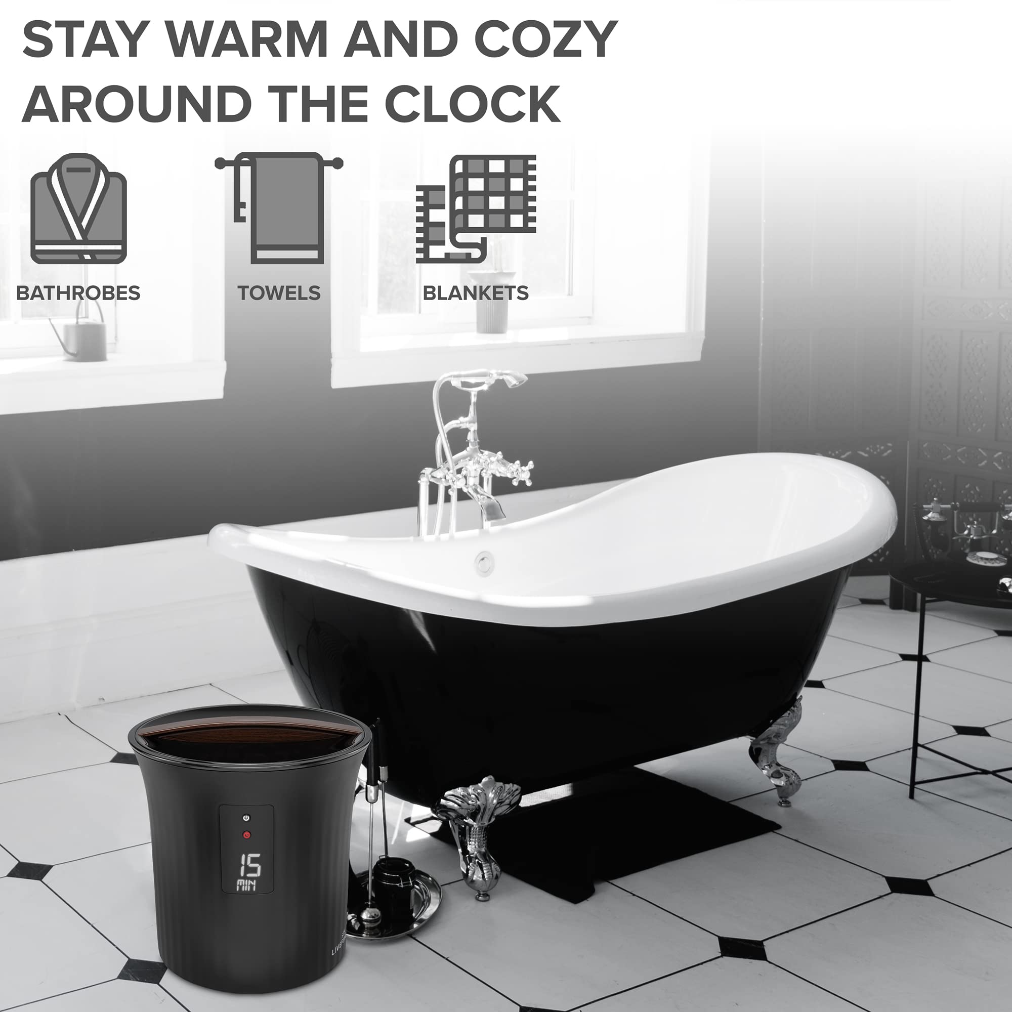 Premium Towel Warmer Bucket - Luxury Heated Towel Warmer with LED Display, Adjustable Timer & Auto Shut-Off for 40