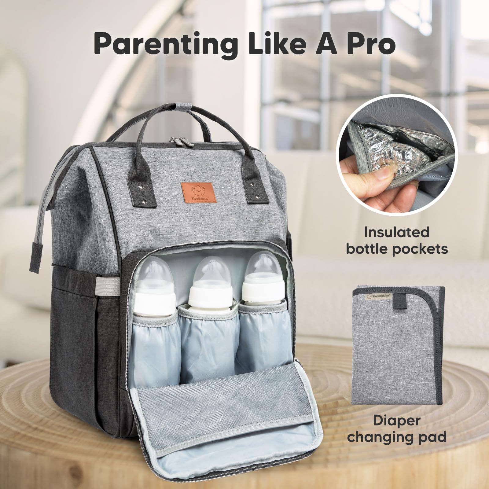 KeaBabies Waterproof Baby Diaper Backpack - Large Multi-Functional Travel Diaper Bag for Boys & Girls with Changing Pad (Graphite) | Perfect for Daycare, Travel & On-the-Go Parents