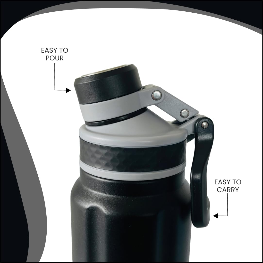 Kart Insulated Stainless Steel Water Bottle 800ml - 24 Hours Hot & Cold Retention, ISI Certified, Leak & Rust Proof - Perfect for Gym, Hiking, Office, Travel & Outdoor Activities (Black)