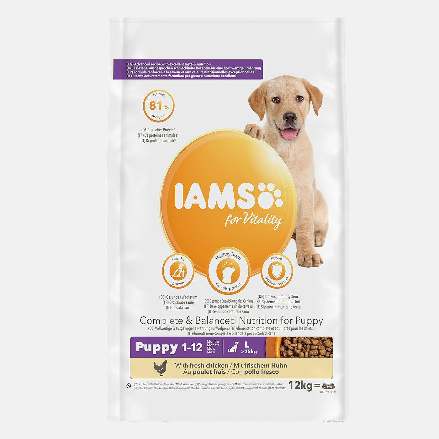 IAMS Vitality Large Breed Puppy Food with Real Chicken - High Protein Dry Dog Food for Growing Puppies | Supports Bone & Joint Health | Ideal for Labrador, Golden Retriever & German Shepherd Puppies
