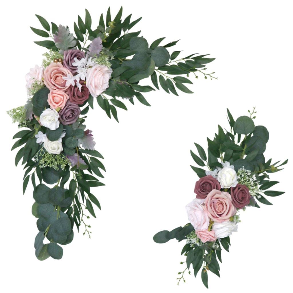 2Pcs Pink Floral Arch Wreath - Elegant Wedding Garland Decor for Home, Party & Events - Perfect for Wedding Arches, Doorways, and Table Centerpieces