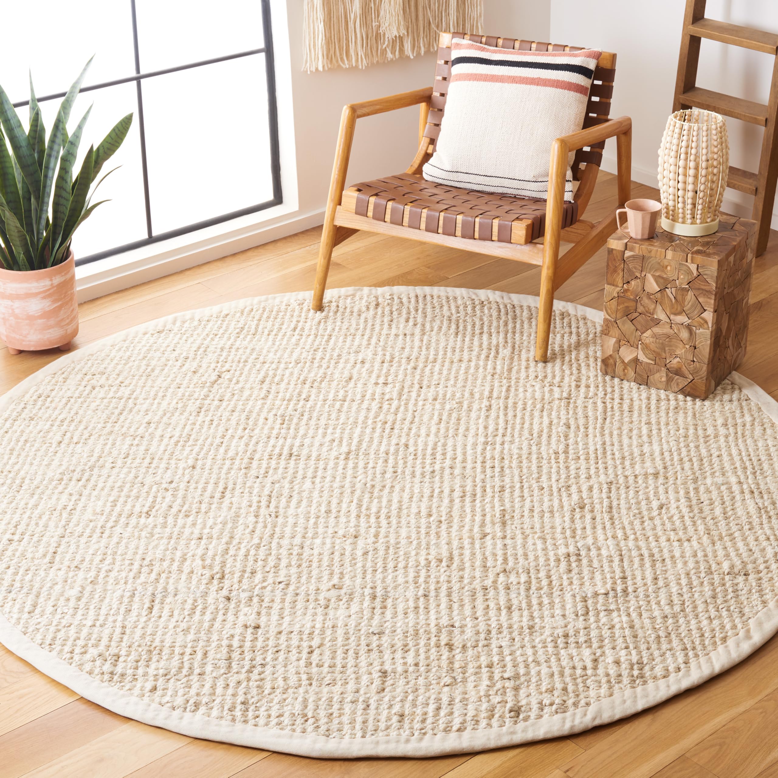 SAFAVIEH Natural Fiber Collection 9' Round Ivory NF730A Handmade Farmhouse Premium Jute Area Rug - Perfect for Living Room, Bedroom & Boho Home Decor