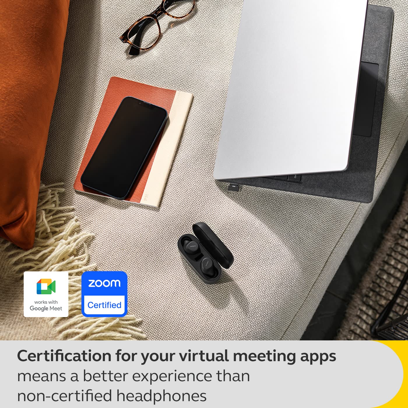 Jabra Evolve2 Buds True Wireless Bluetooth Earbuds with Active Noise Cancellation - MultiSensor Voice Technology & Wireless Charging - Certified for Zoom/Teams Meetings - Perfect for Remote Work & Business Calls - Black