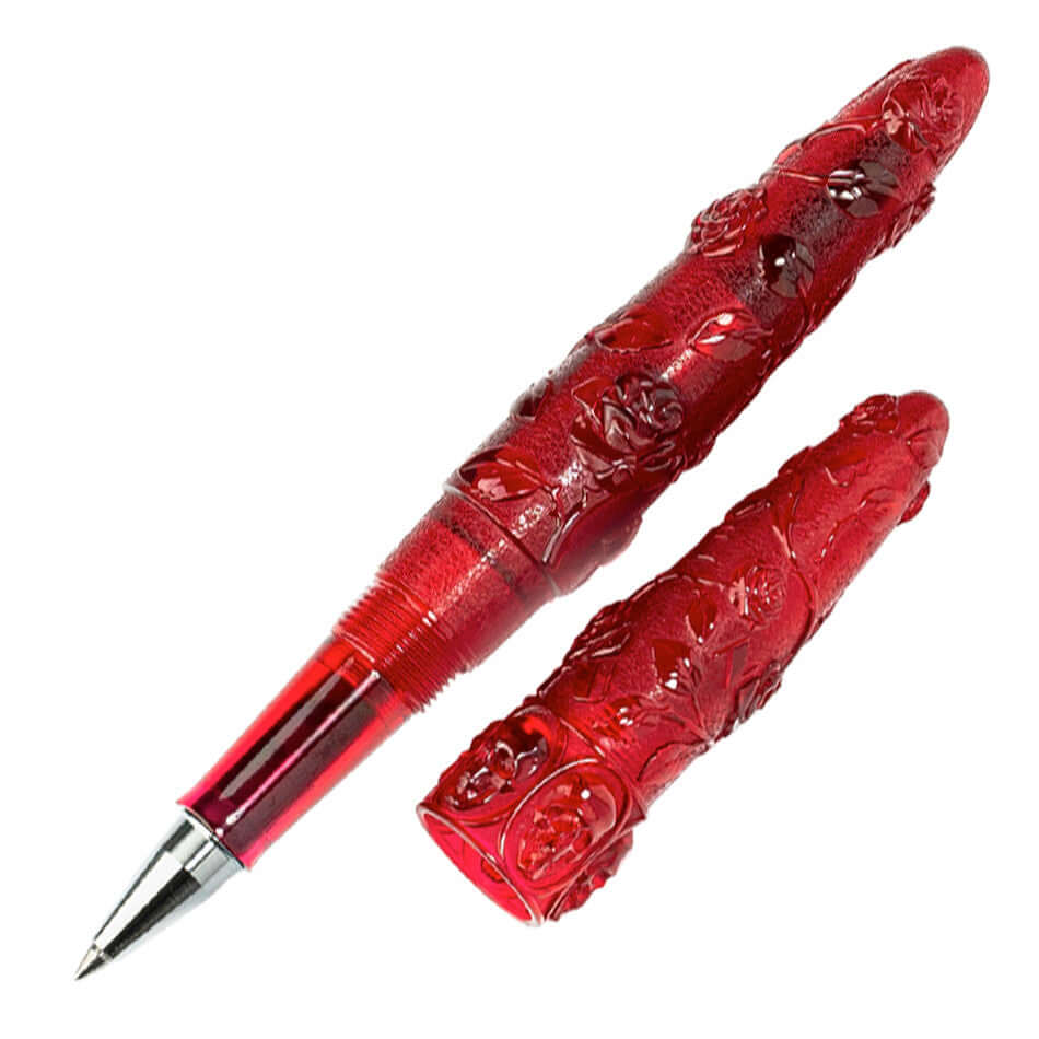 Benu Skull & Roses Rollerball Pen with Red Rose Design - Premium Writing Gift for Gothic Lovers, Perfect for Journaling, Note Taking & Dark Aesthetic Decor