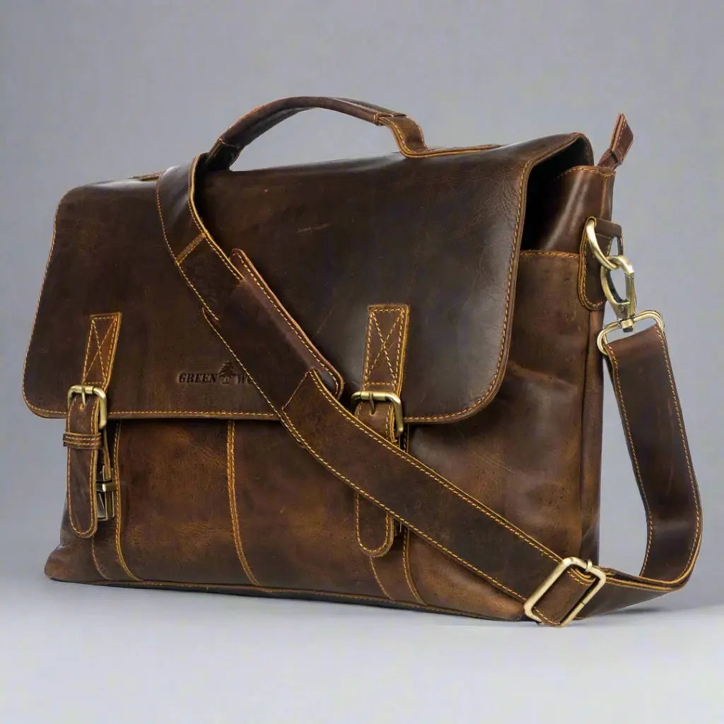 Premium Genuine Leather Laptop Bag for Men & Women - 15.6 Inch Business Briefcase with USB Charging Port - Perfect for Office, Travel & Commuting