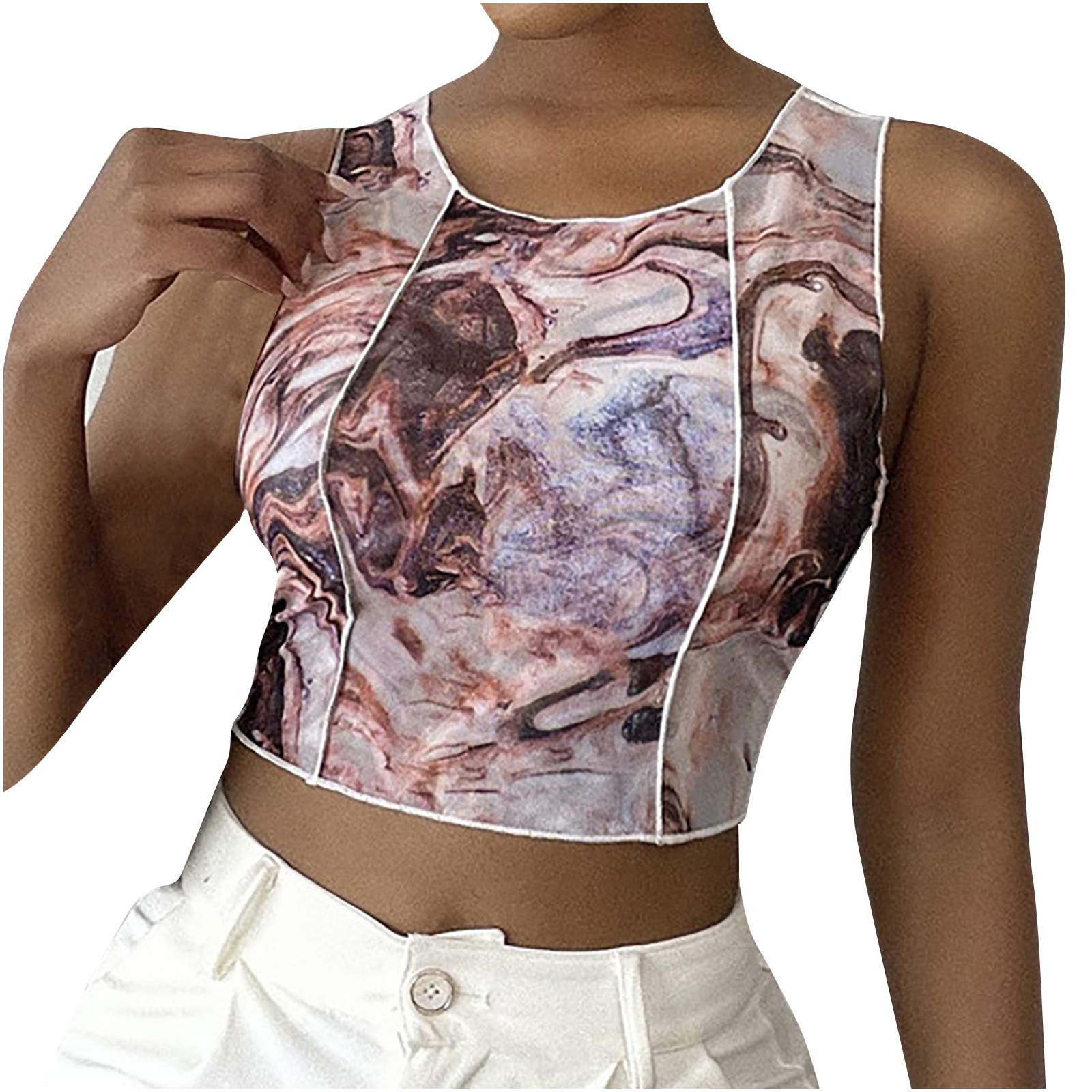Women's Print Tank Tops - Short Sleeve Crop Tops & Sleeveless O-Neck T-Shirts | Casual Workout Tees & Summer Tanks for Gym, Yoga & Beach Wear