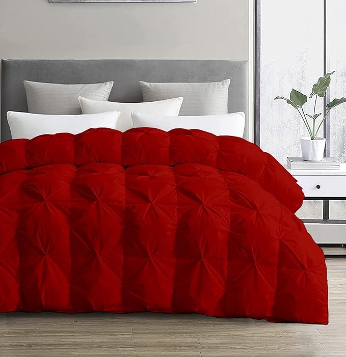 Premium 500 GSM Pinch Pleated Comforter Set - 100% Egyptian Cotton Baffle Pintuck Design with Corner Tabs | All-Season Goose Down Filled Burgundy Comforter for Full/Queen Bed | Perfect for Cozy Bedrooms, Guest Rooms & Luxury Hotels