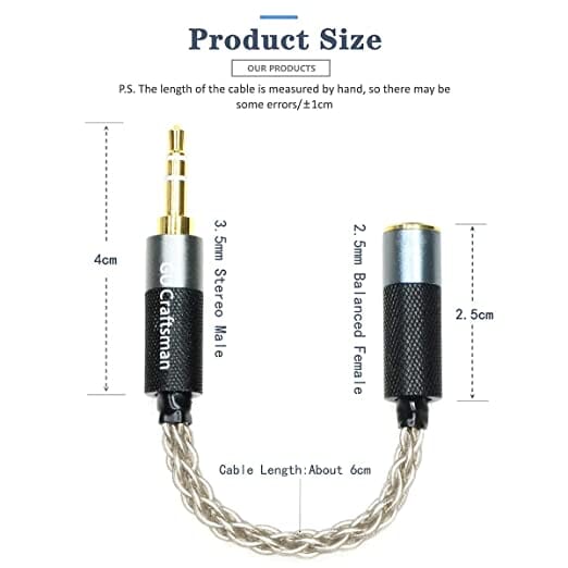 Premium GUCraftsman Audio Adapter - 2.5mm to 4.4mm & 3.5mm to 2.5mm/4.4mm Balanced Connector - Perfect for Headphones, Hi-Fi Systems, and Professional Audio Equipment