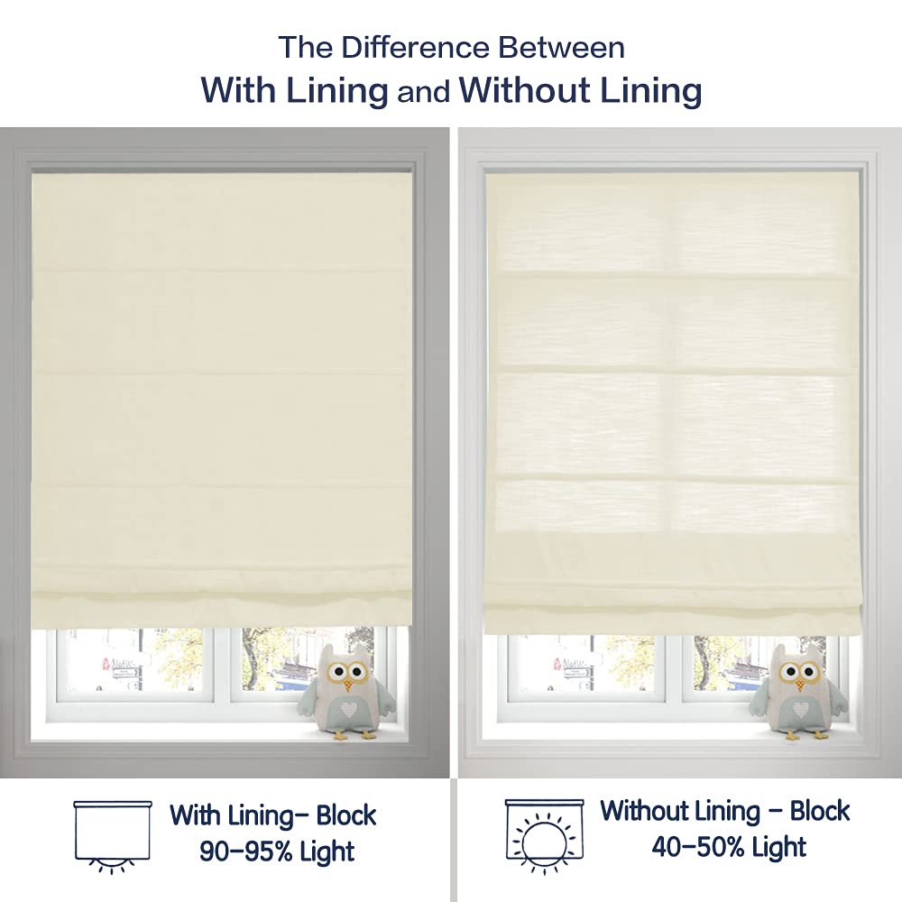 Cordless Roman Shades Window Blinds | Elegant Blackout Ivory Fabric | Custom Made for Windows & Doors | Perfect for Living Rooms & Bedrooms