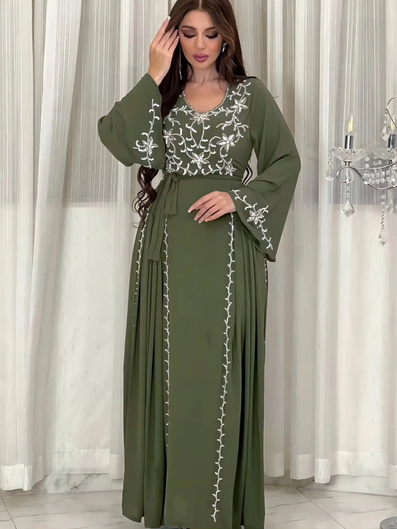 Elegant Eid Caftan Dress with Embroidery Applique - Perfect for Festive Celebrations & Special Occasions
