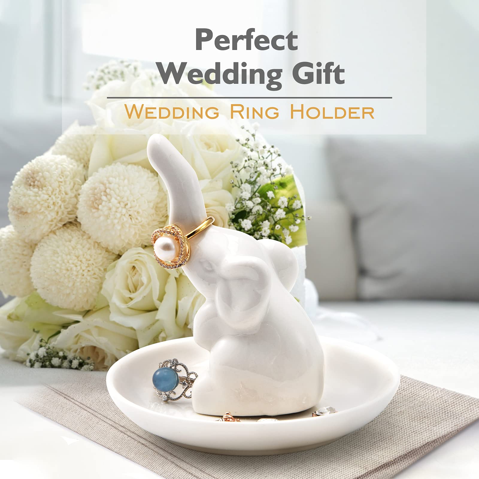 PUDDING CABIN Elephant Ring Holder Dish - Elegant Wedding, Engagement, Bridal Shower Gift for Women, Mom, Girls, Aunt, Sisters - Perfect for Christmas, Birthday, Anniversary Celebrations - Ideal for Home Decor, Jewelry Organization, and Special Occasions