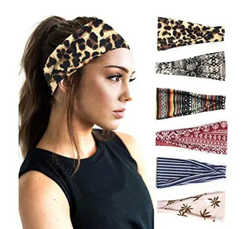 Stylish Printed Hair Bands Set for Women - 6 Pack Fashion Hair Accessories for Ponytail, Bun & Everyday Use - Perfect for Workout, Office & Casual Wear