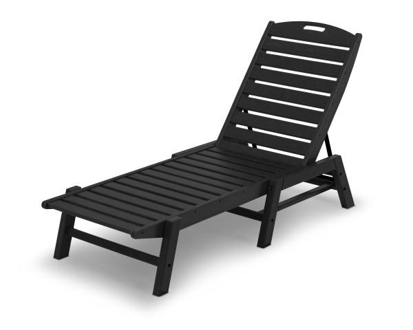 Polywood Black Nautical Chaise Lounge - Outdoor Patio Furniture, All-Weather Resin Wicker Chaise Lounge Chair for Poolside, Beach, Deck & Backyard Relaxation