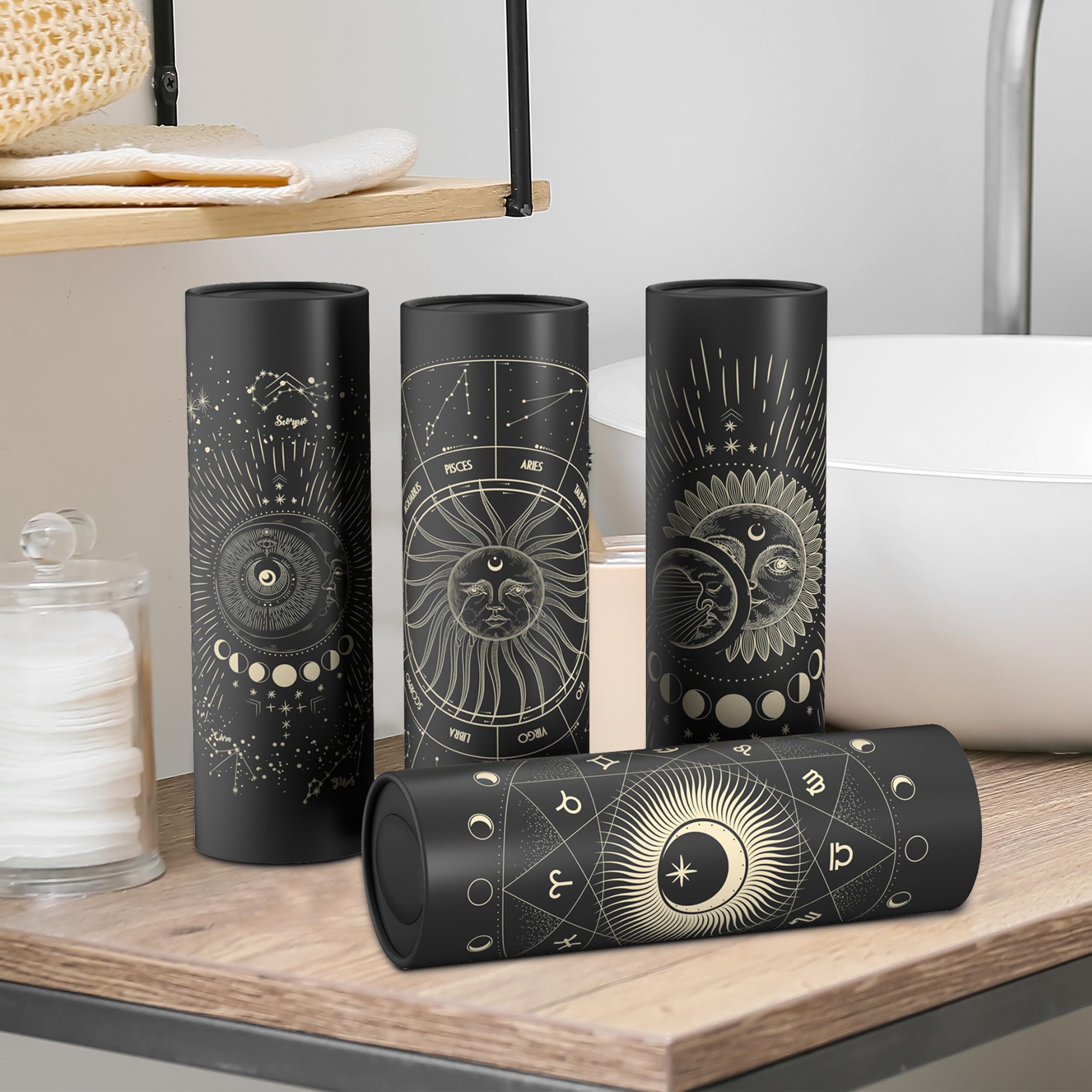 4 Pack Moon Pattern Round Car Tissue Holders with 3-Ply Facial Tissues - Bulk Tissue Box for Home, Office, Bathroom & Vehicle Use - Soft & Durable for Everyday Convenience
