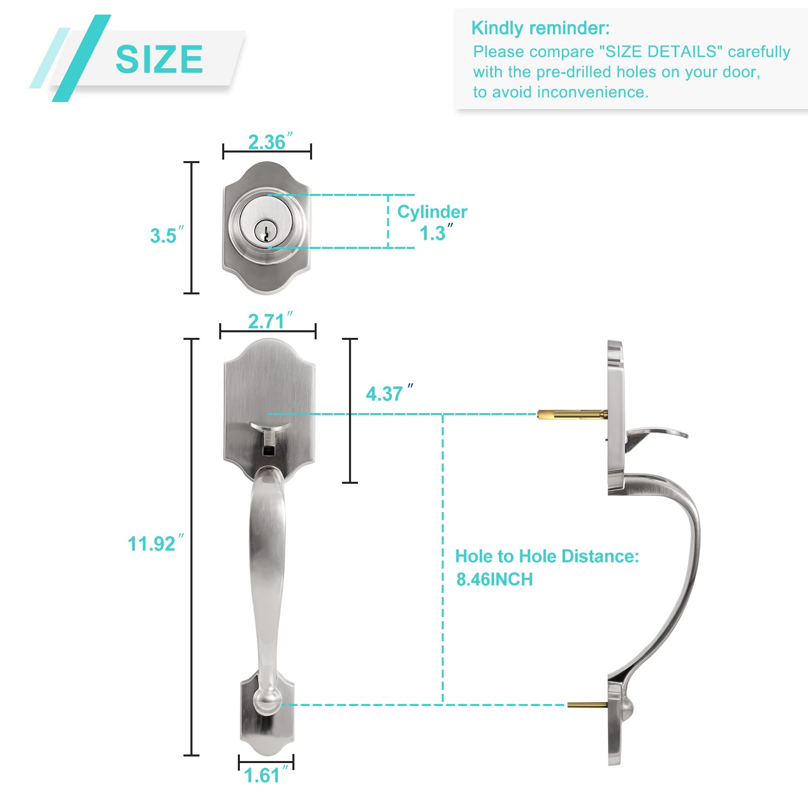Premium Double Front Door Handle Set with Satin Nickel Finish - Dummy Lock Included for Enhanced Security - Ideal for Front Doors, Office Doors & Commercial Entrances | Durable & Stylish Hardware for Home & Business Use