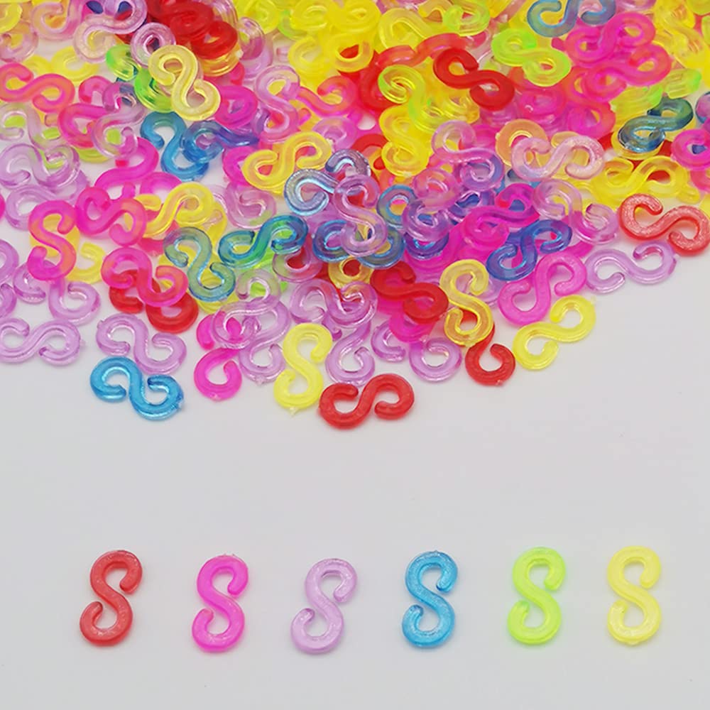 500 Pieces S Clips Loom Rubber Bands - Plastic Connectors Refills for DIY Bracelet Making, Loom Band Kit (Multicolor) - Perfect for Kids Crafts, Friendship Bracelets & Rainbow Loom Creations