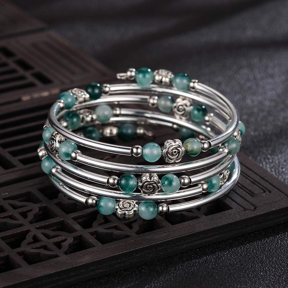 BULINLIN Wrap Bangle Rose Bead Bracelet - Natural Agate Stone Beaded Bracelet for Women | Boho Chic Jewelry Gift for Her | Perfect for Weddings, Parties & Everyday Wear