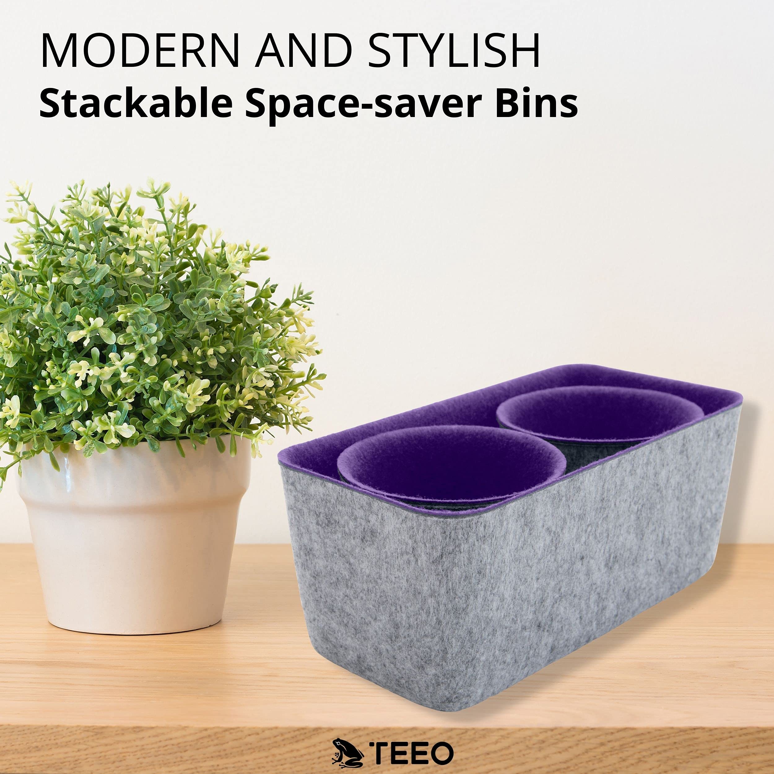 Teeo 3-Pack Purple Drawer Organizer Storage Bins - Closet & Desk Organizer for Clothing, Office Supplies, Cosmetics - Perfect for Bedroom, Home Office & Closet Organization